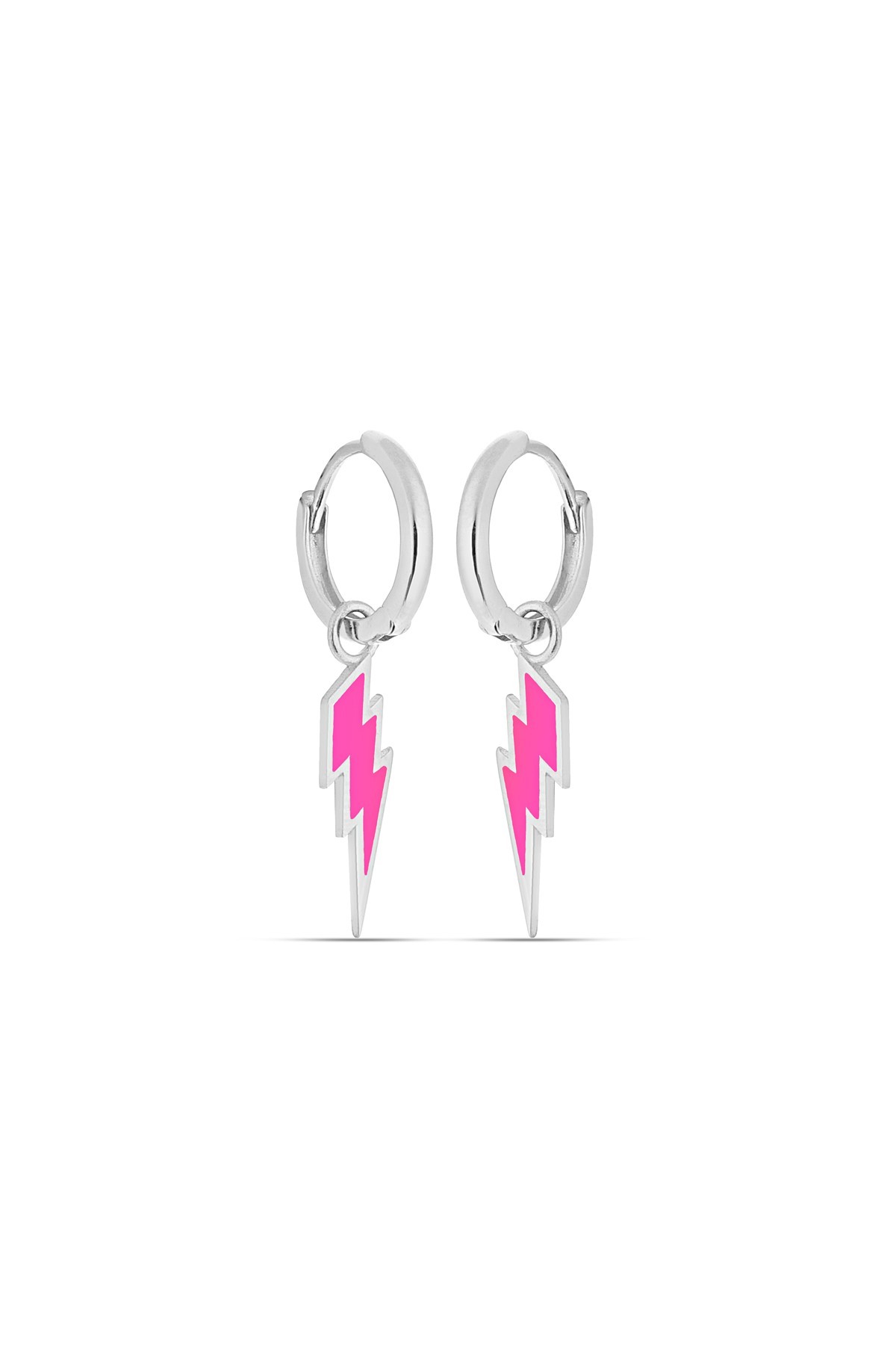 Pembe Neon Şimşek Gümüş Küpe