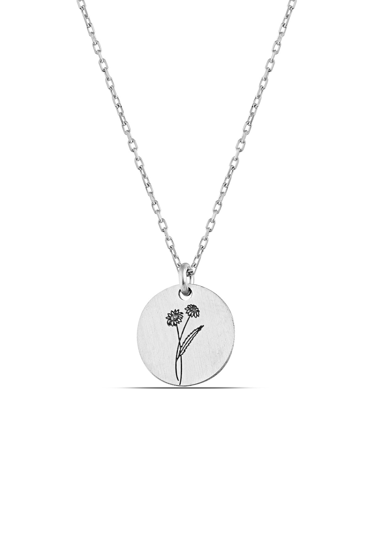 Gümüş Nisan Ayı Papatya Çiçeği Kolye