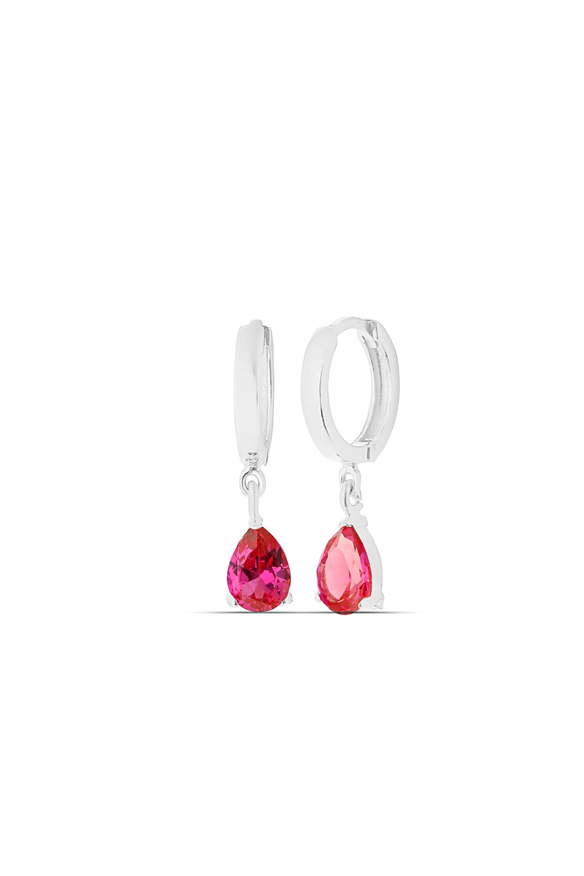 Pembe Zirkon Damla Taşlı Halka Küpe