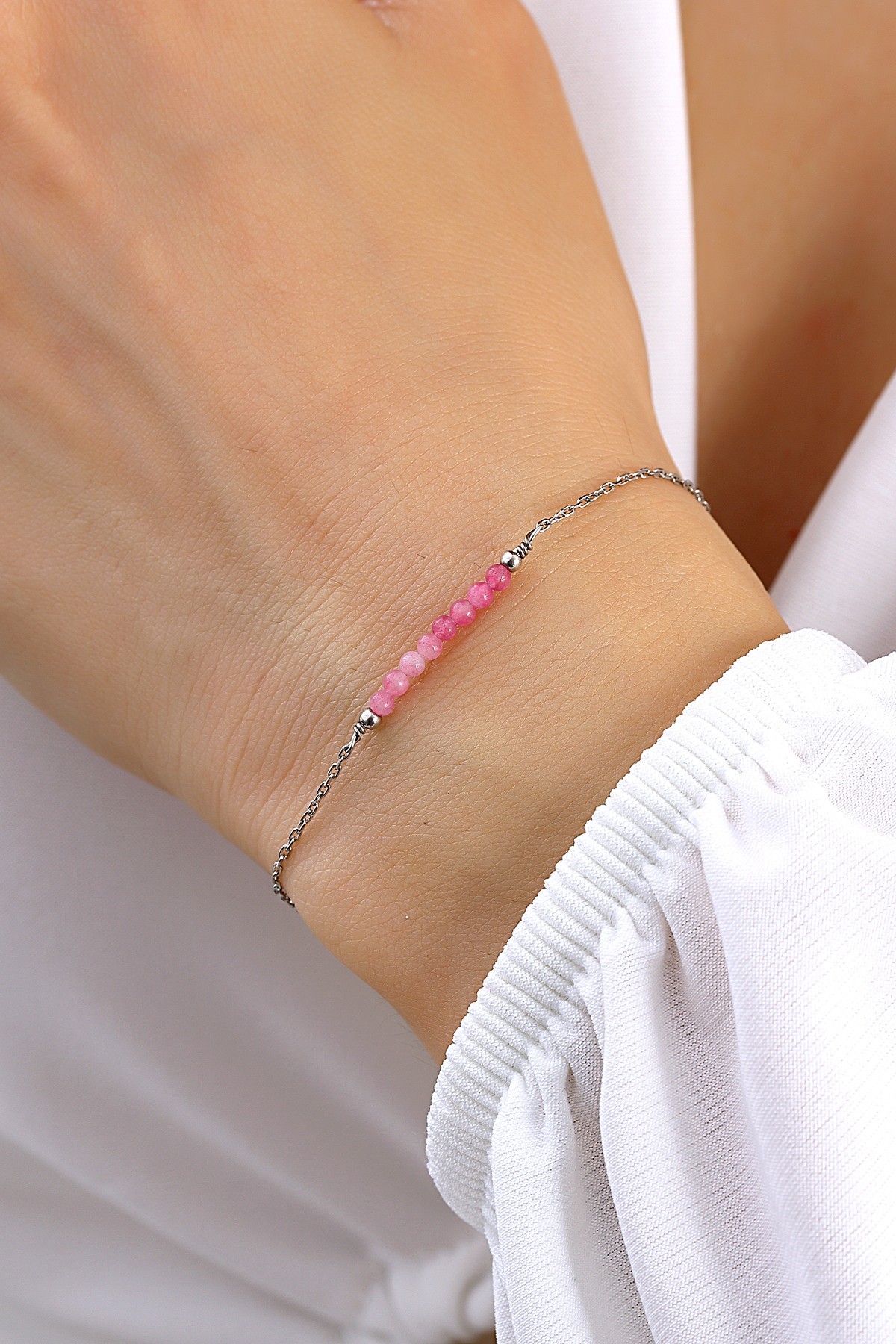 Pembe Quartz Gümüş Bileklik