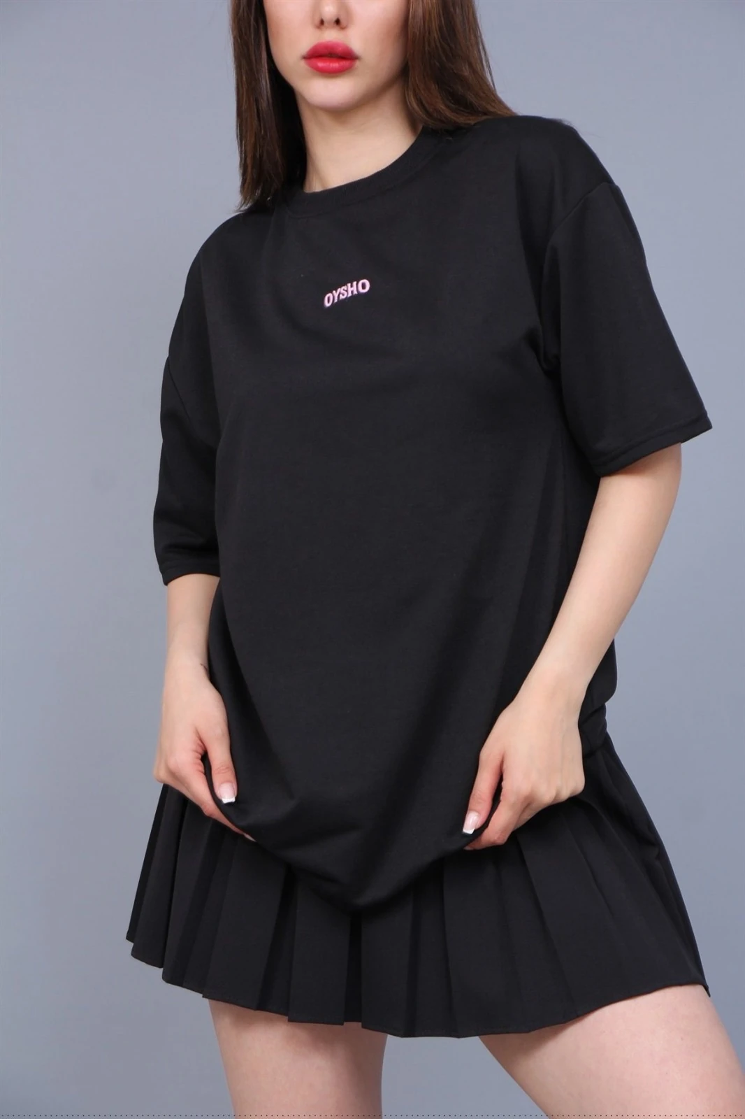 Oysho Siyah Pamuklu Oversizefit Kadın Tshirt