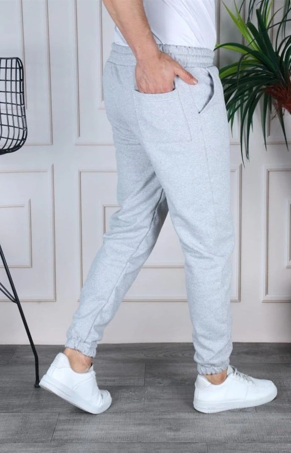 Unisex Gri şardonlu eşofman altı