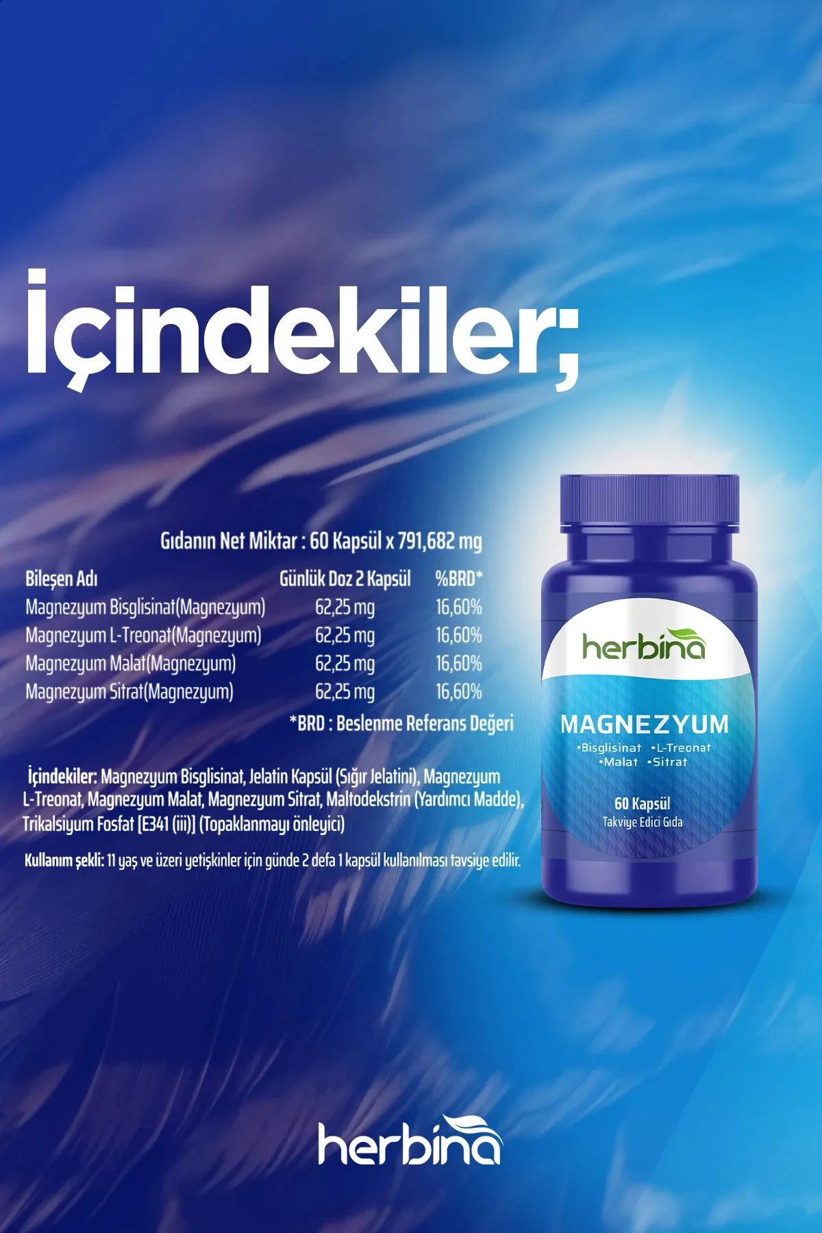 Magnezyum Bisglisinat, L-Treonat, Malat, Sitrat 60 Kapsül