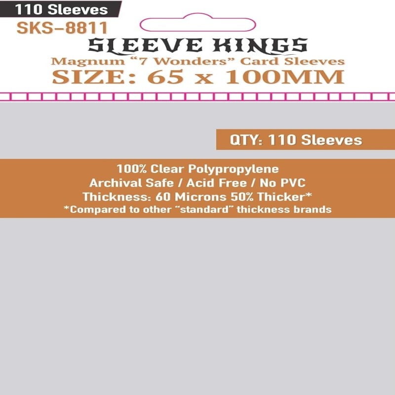 Sleeve Kings Magnum (7 Wonders) Card Sleeves - 65mmx100mm - (110 Adet), 60 Microns