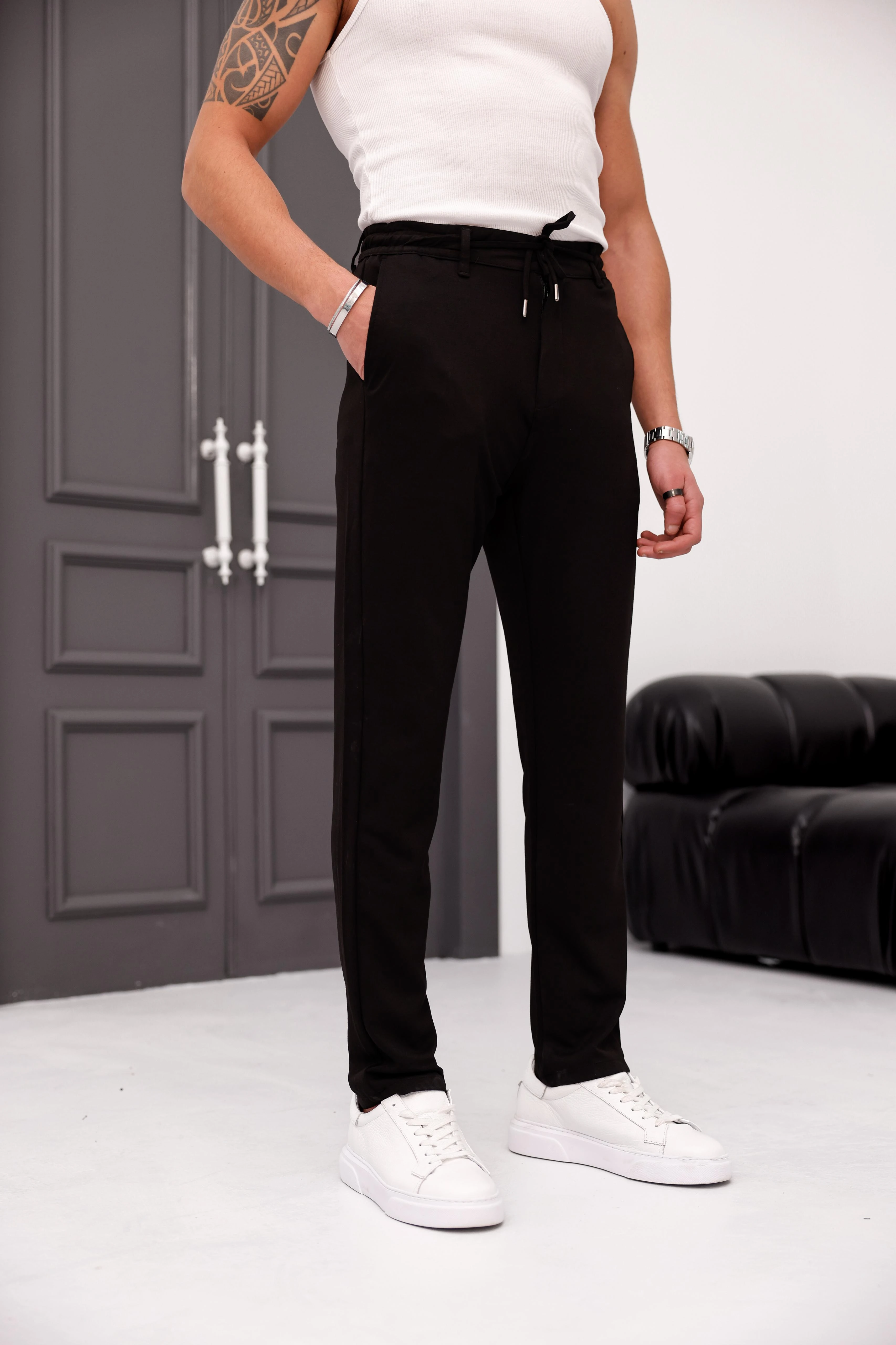 %100 Modal Kumaş Regular Kalıp Bel Lastikli  İp Detaylı Basic Jogger Pantolon