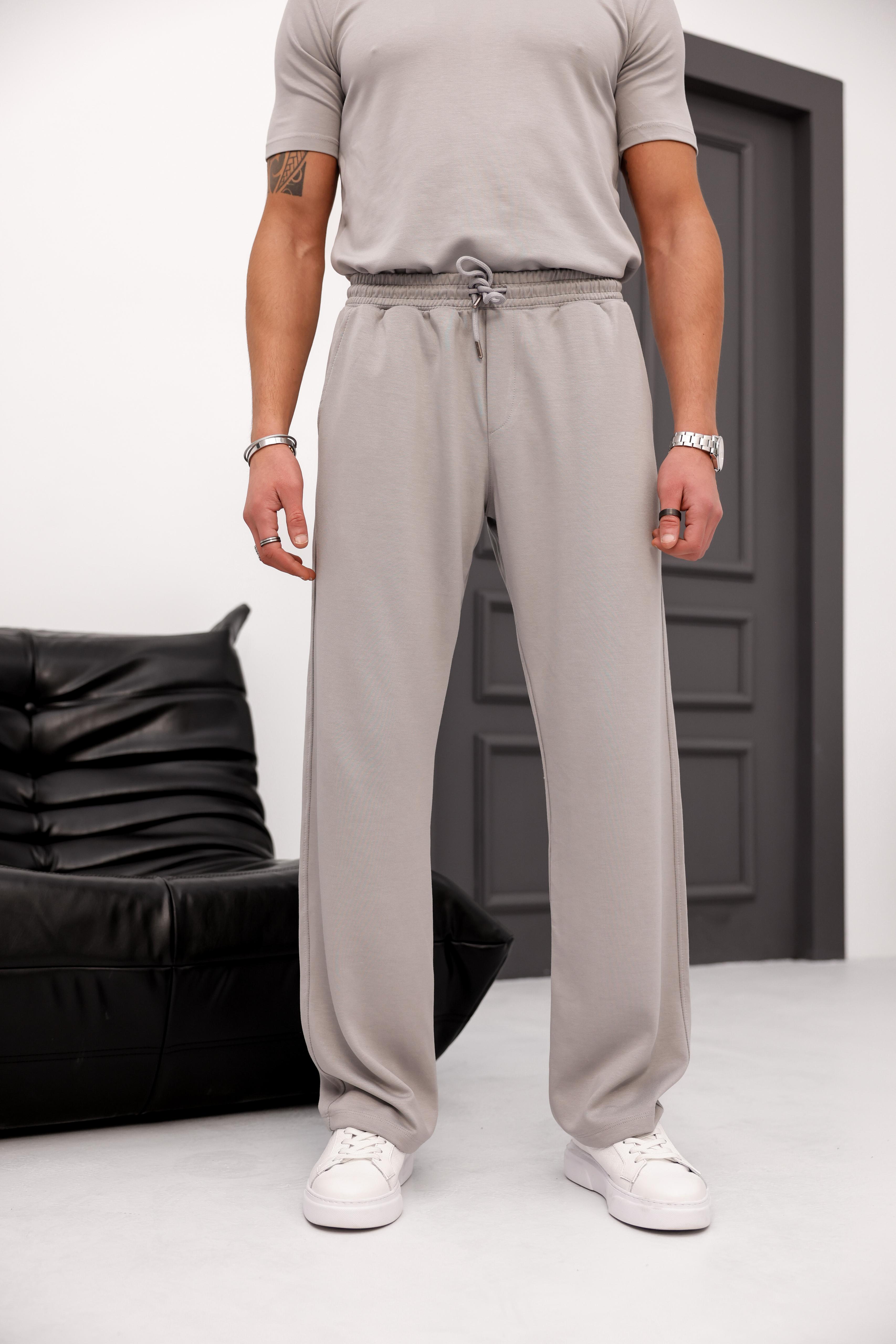 %100 Modal Kumaş Baggy Kalıp Jogger Pantolon - Açık Gri