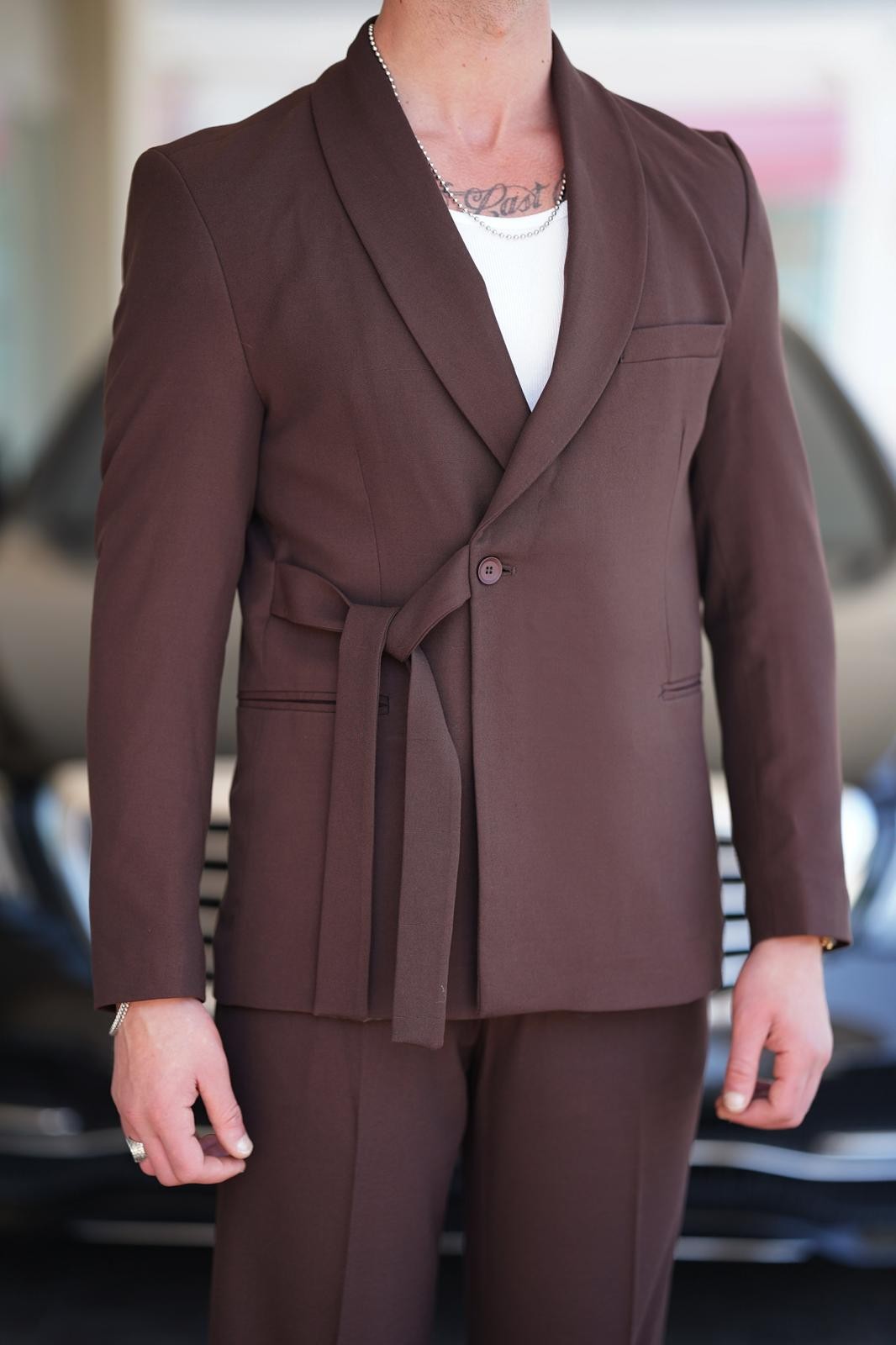 Şal Yaka Kuşak Detaylı Yüksek Kalite  Oversize Baggy Takım Elbise 