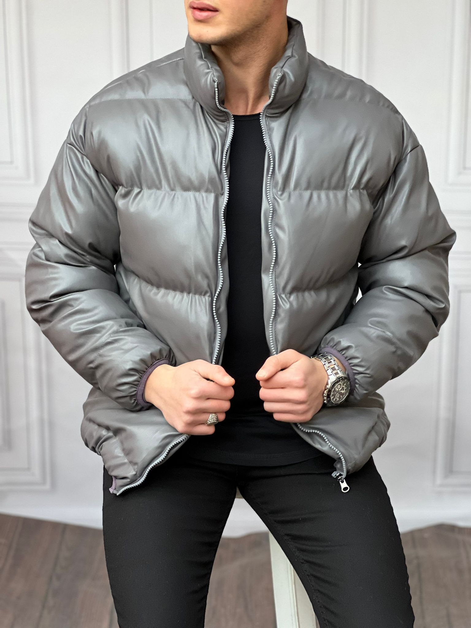 Basic Şişme Yüksek Kalite Deri Mont 