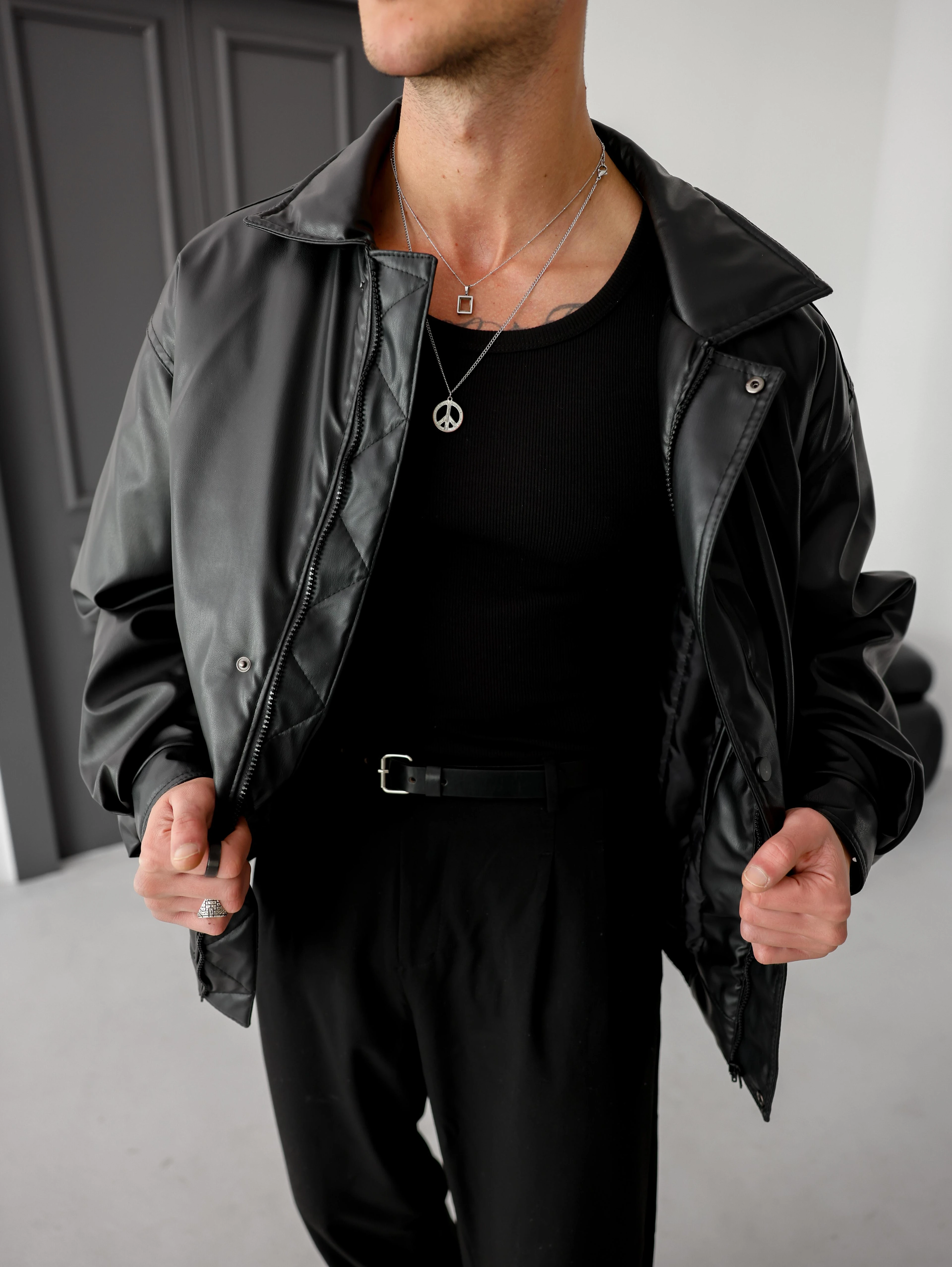 Yüksek Kalite Bomber Oversize Deri Mont