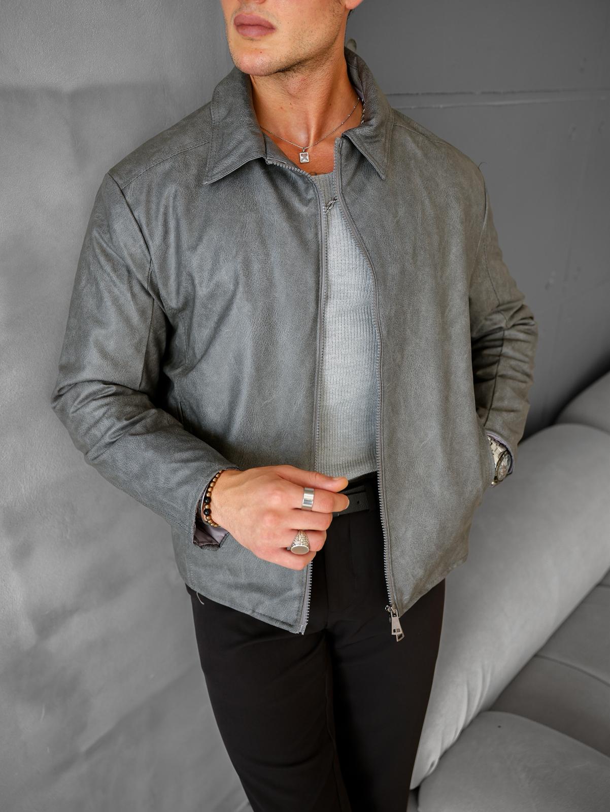 %100 Dolum Yüksek Kalite Yaka Detaylı Deri Mont