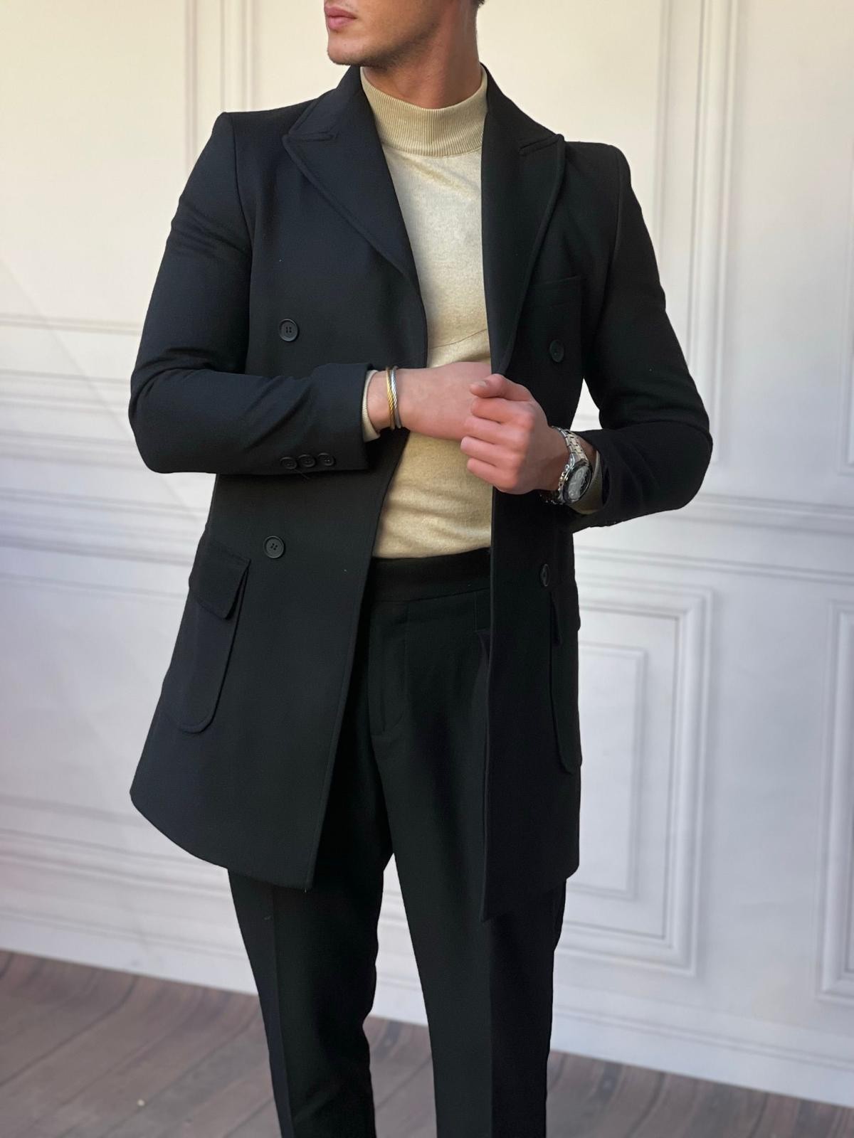 Kruvaze Model Yüksek Kalite Slimfit Kaşe Kaban 