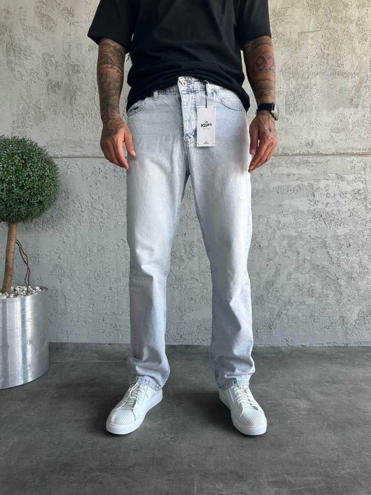 Yüksek Kalite Baggy Kalıp Kot Pantolon  - Buz Mavisi