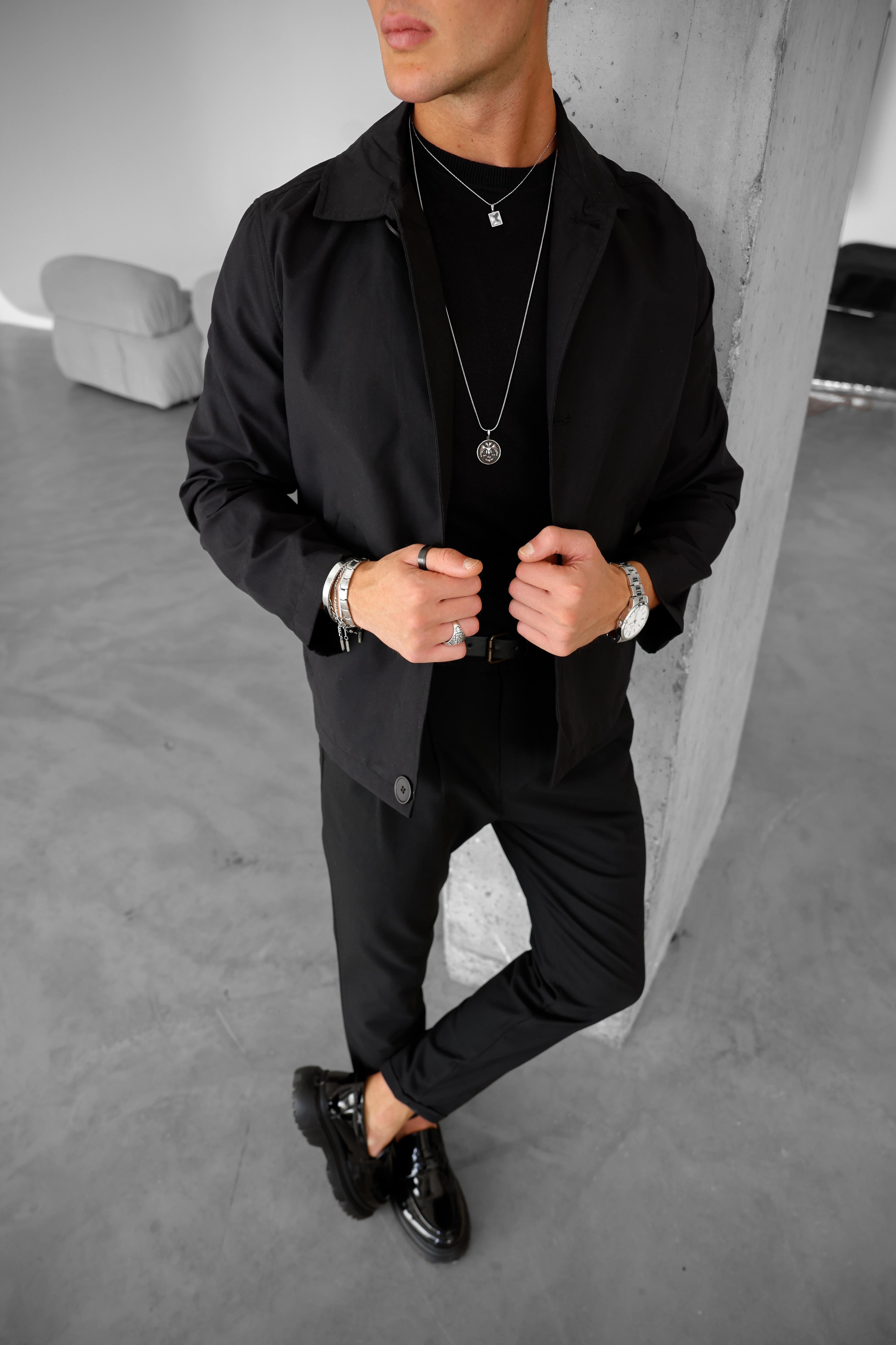 %100 Gabardin Kısa Model Düğme Detaylı Mevsimlik Oversize Trench - Siyah