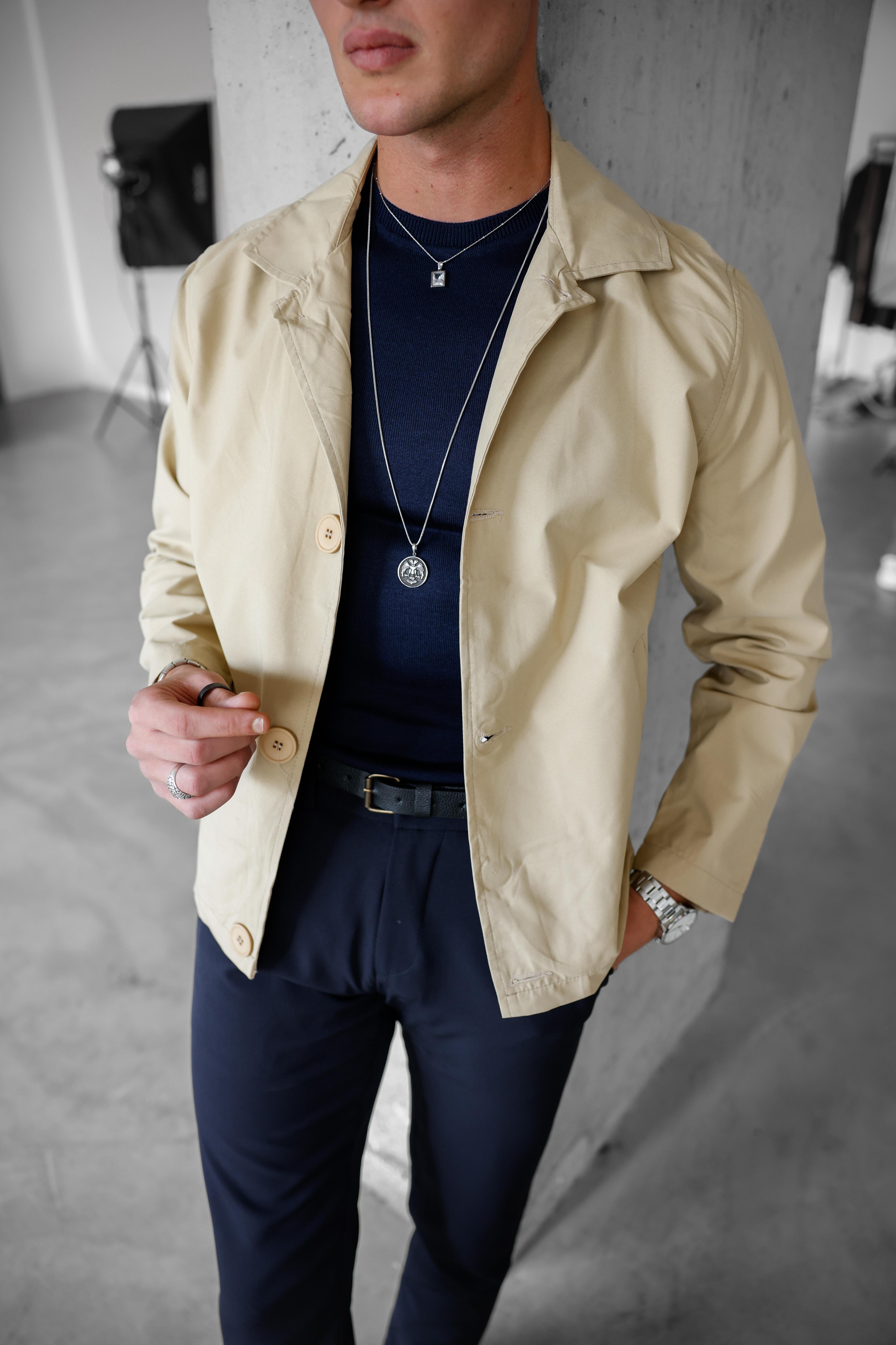 %100 Gabardin Kısa Model Düğme Detaylı Mevsimlik Oversize Trench - Krem
