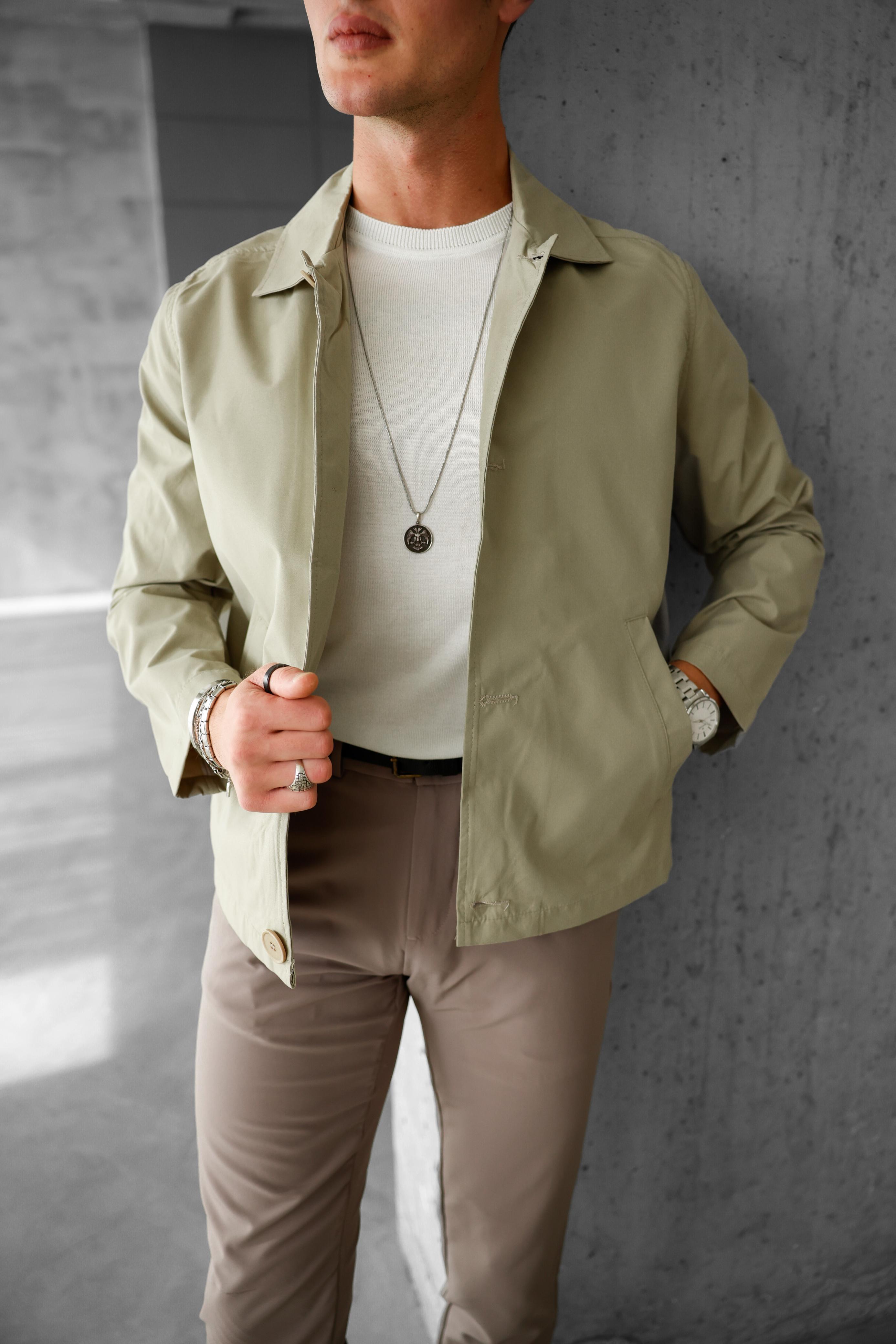 %100 Gabardin Kısa Model Düğme Detaylı Mevsimlik Oversize Trench - Haki