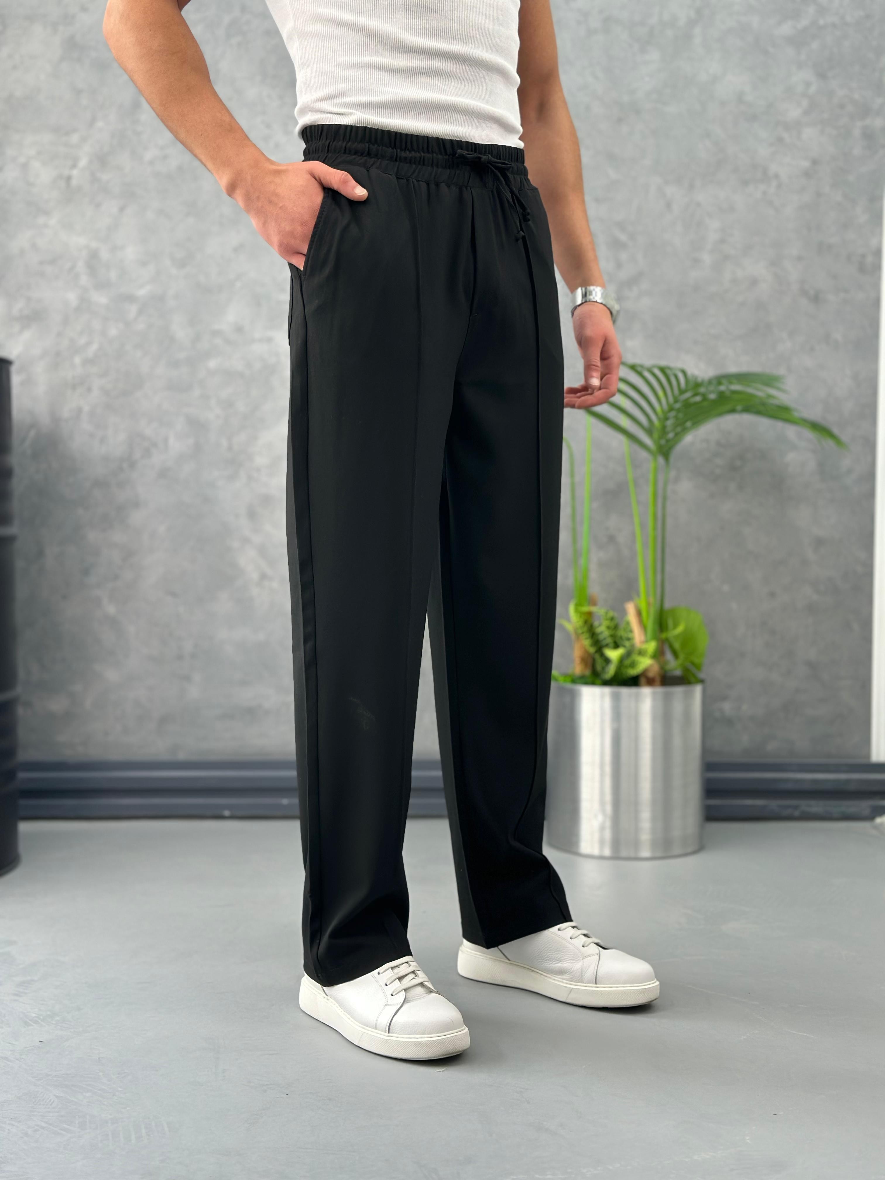 Yüksek Kalite Çımalı Kumaş Jogger Pantolon  - Siyah