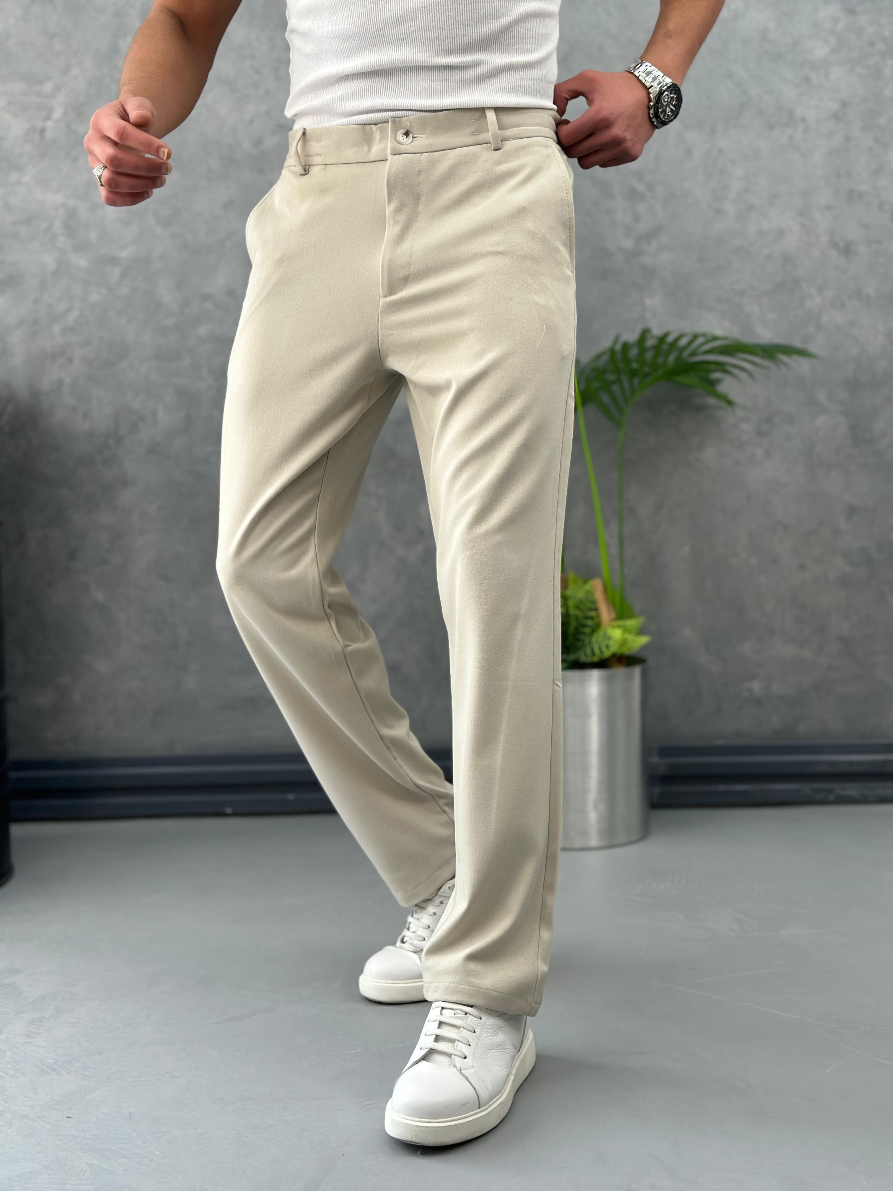 Bel Lastikli Özel Kumaş Baggy Pantolon  - Krem