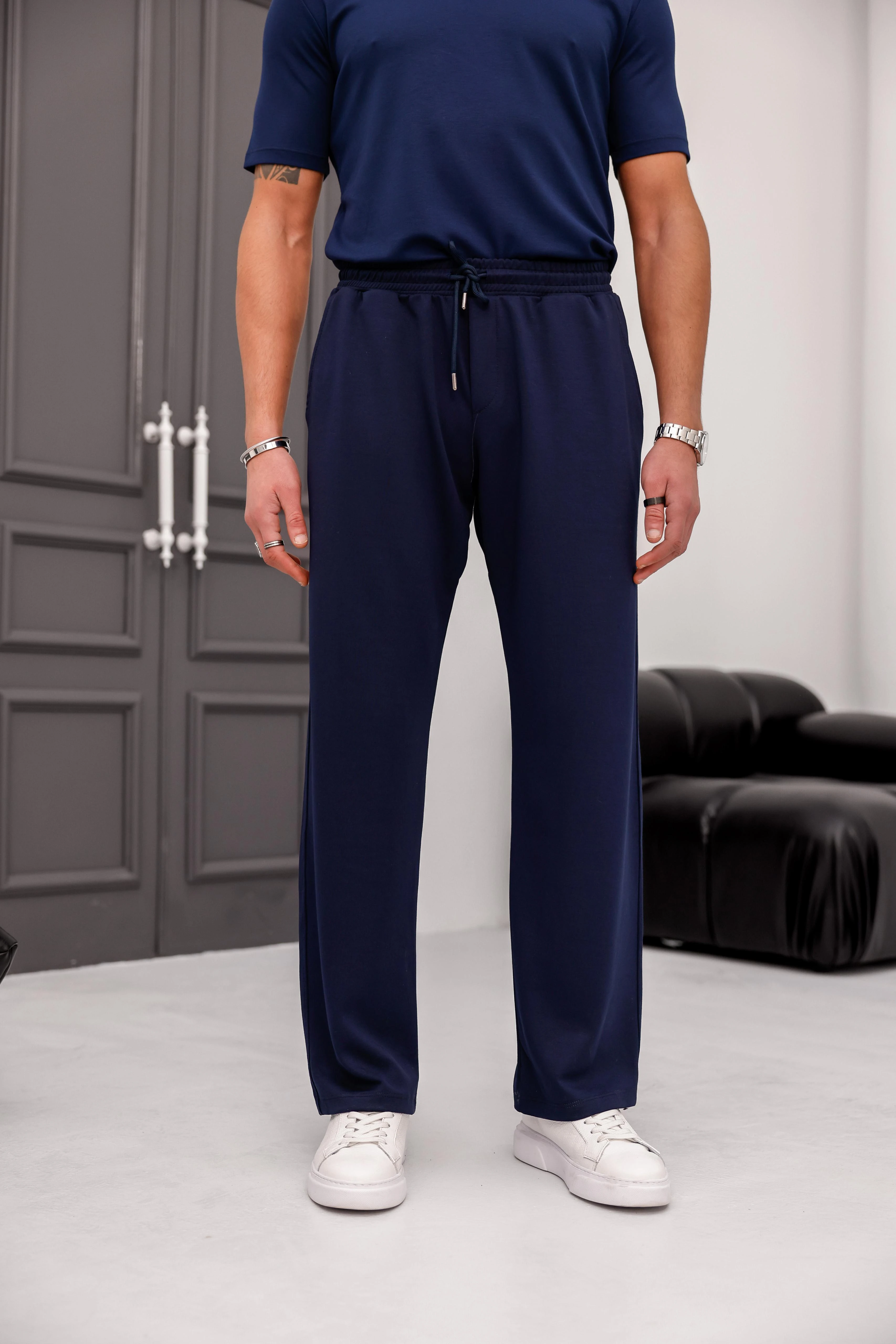 %100 Modal Kumaş Baggy Kalıp Jogger Pantolon - Lacivert