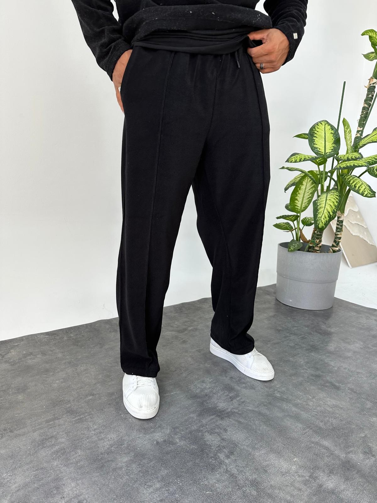 Havlu Kumaş Baggy Jogger Pantolon  - Siyah