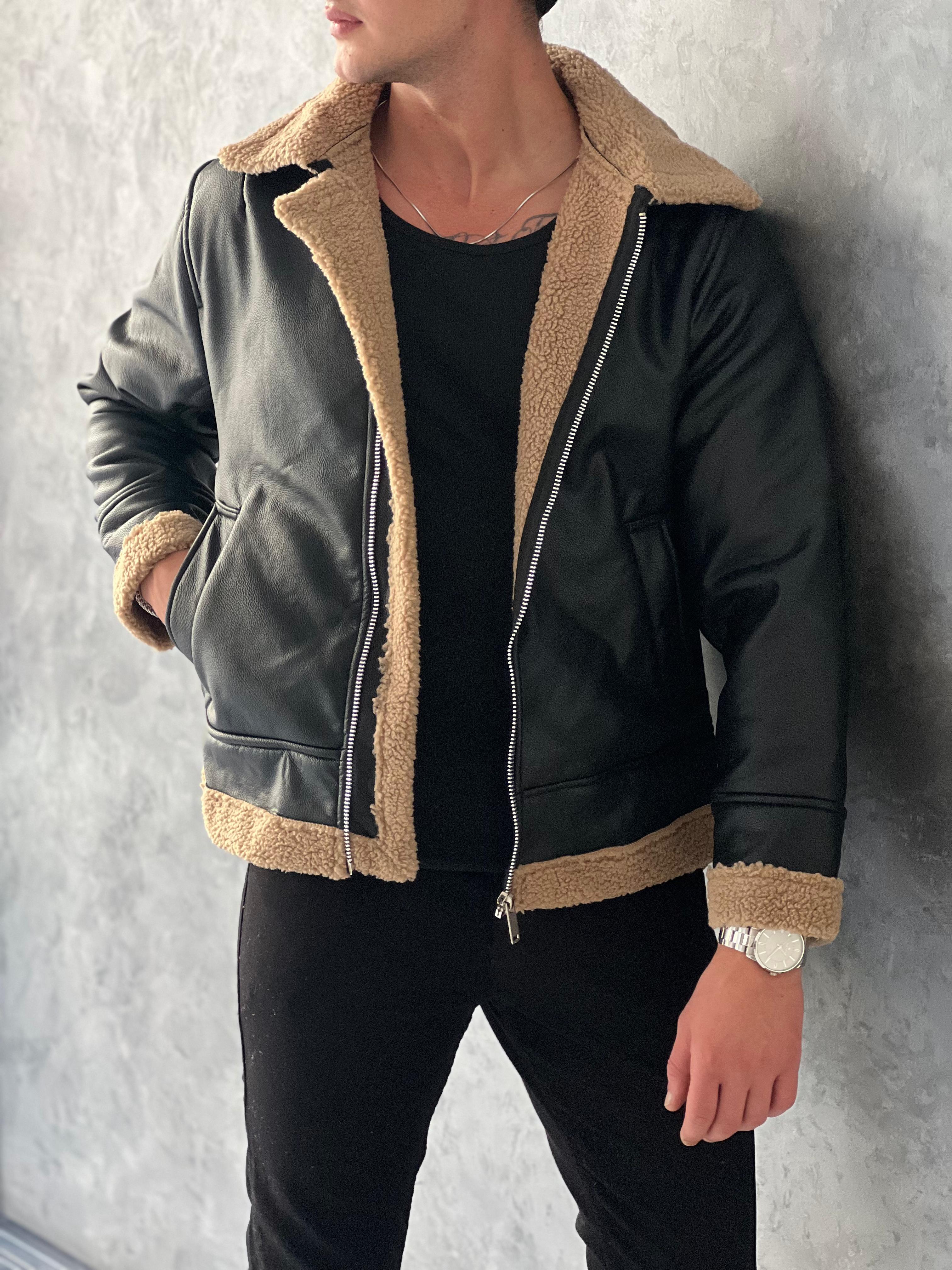 Yan Fermuar Full Kürklü Slimfit  Deri Mont 