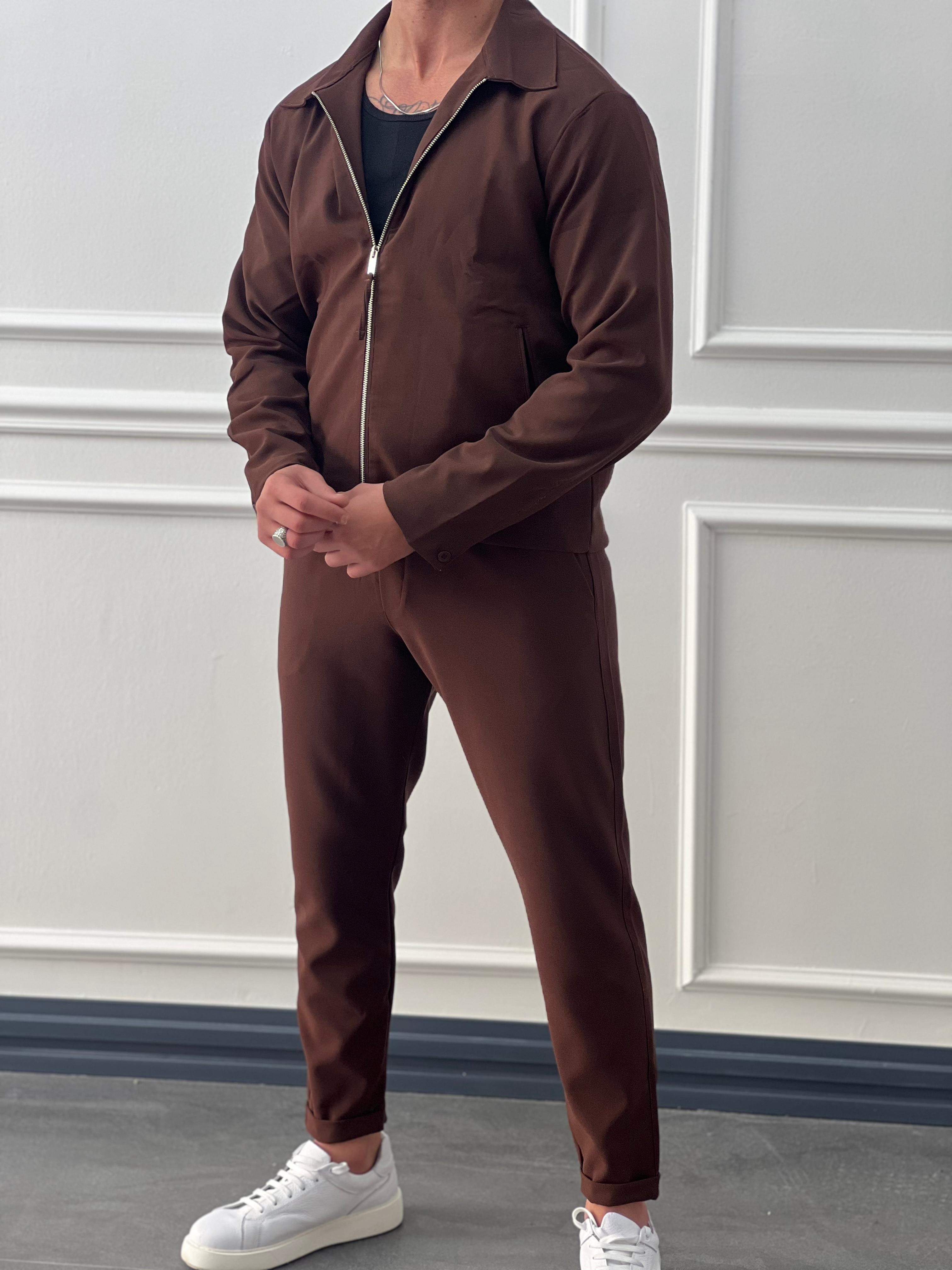 Düz Kumaş Oversize Fermuarlı Alt Üst Jogger Takım