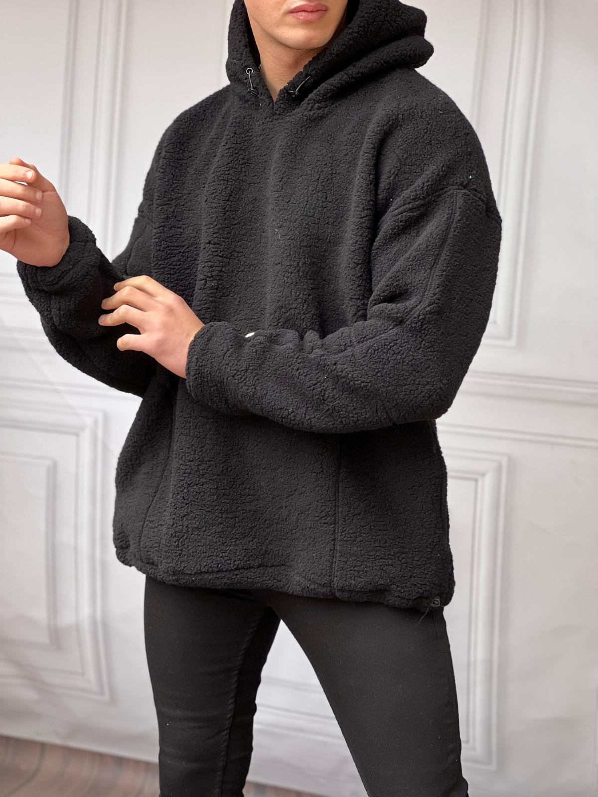 %100 Pelüş Oversize Sweatshırt  - Siyah