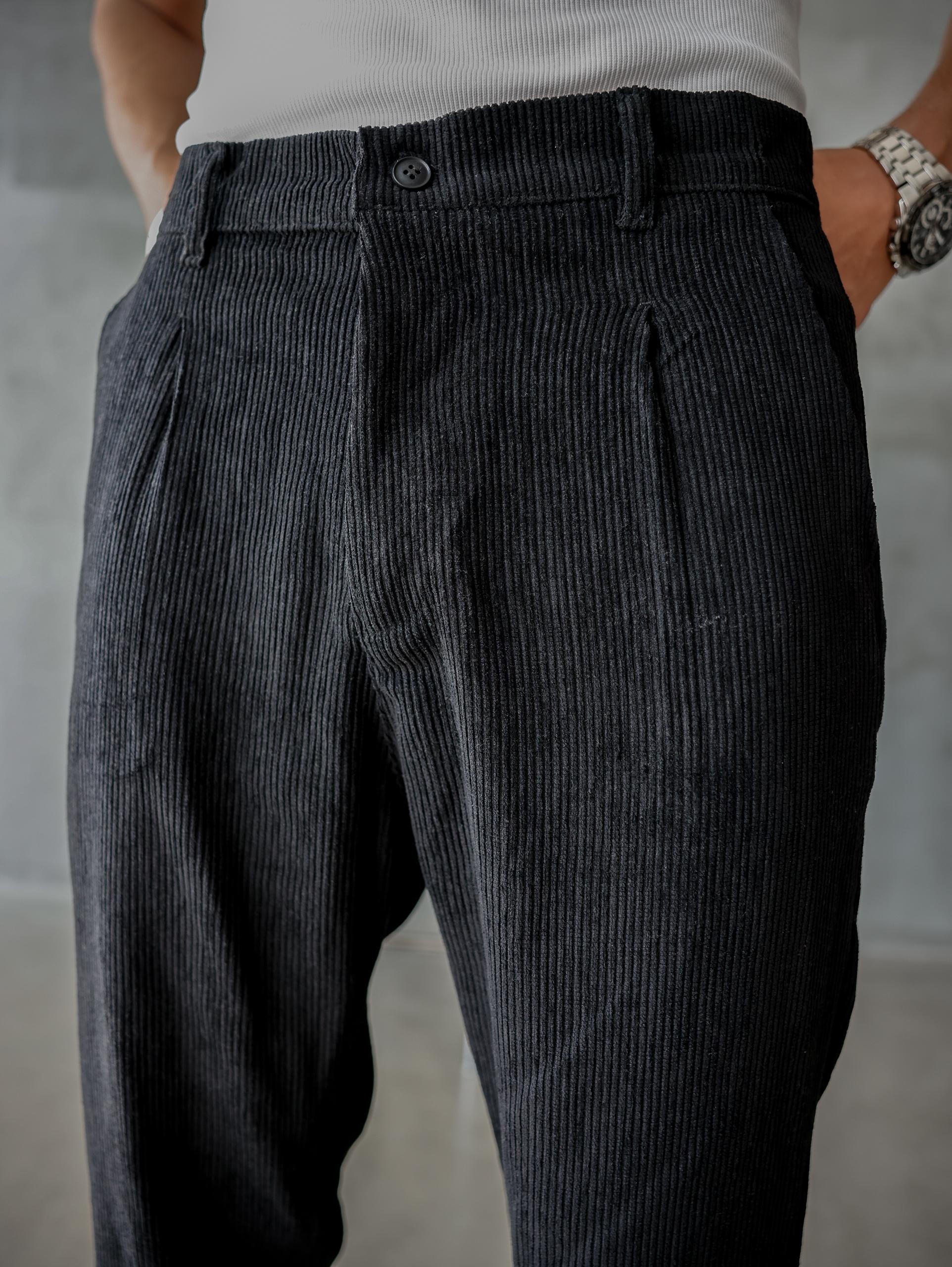 Yüksek Kalite Tek Pile Detaylı Baggy Kalıp Kadife Pantolon