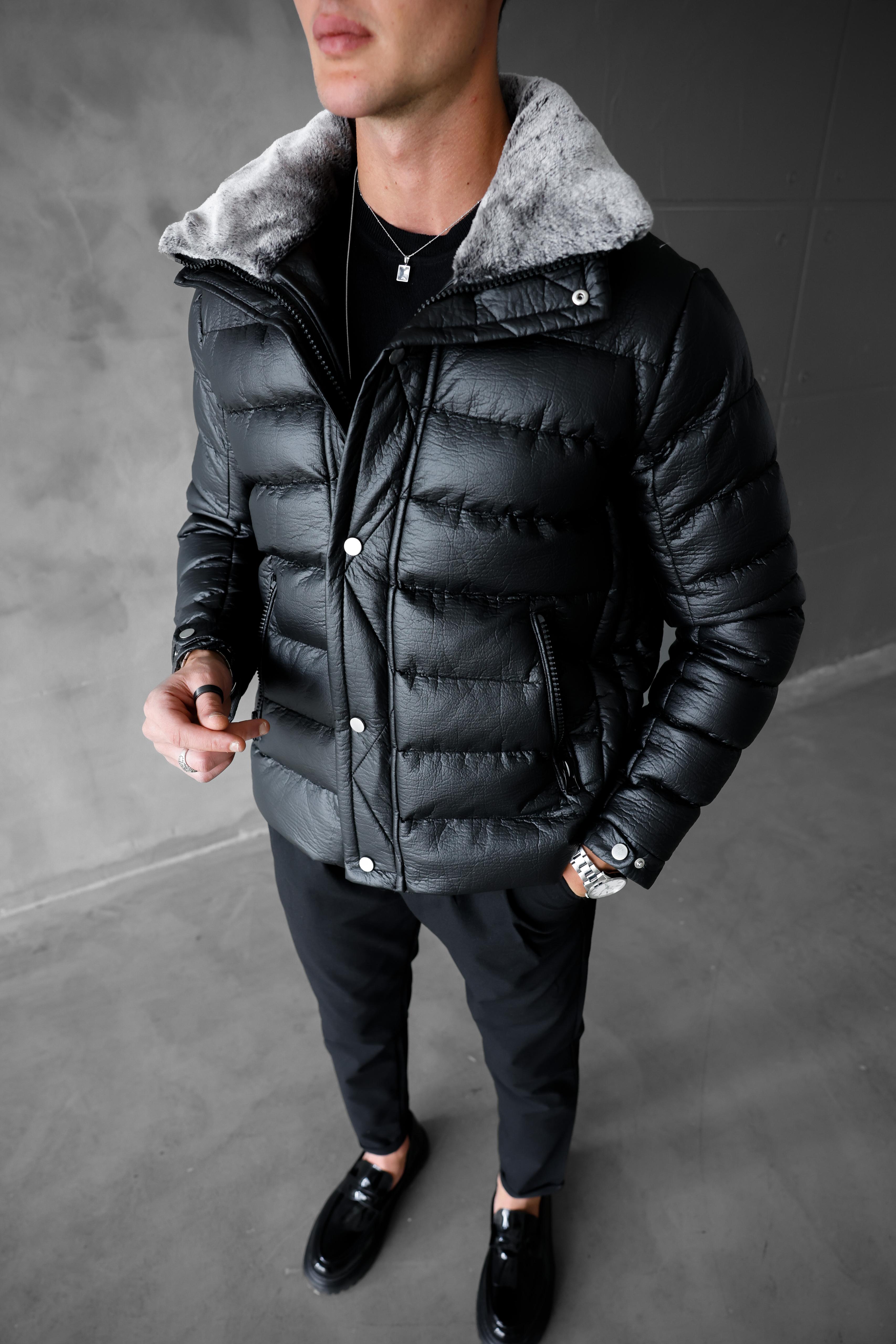 Mumlu Kumaş Yaka Kürklü Yüksek Kalite Deri Mont