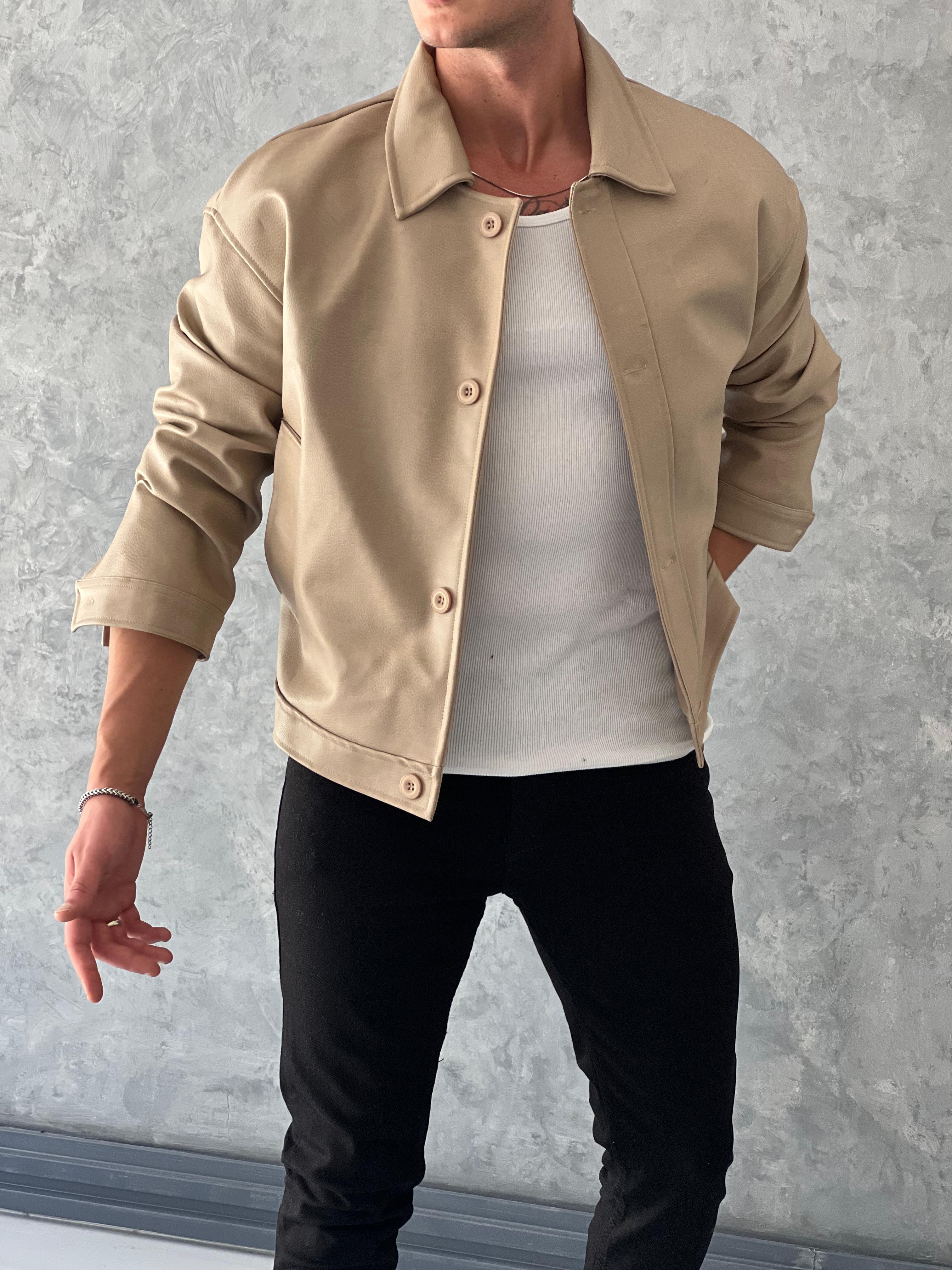 Çok Yüksek Kalite Oversize Deri Mont 