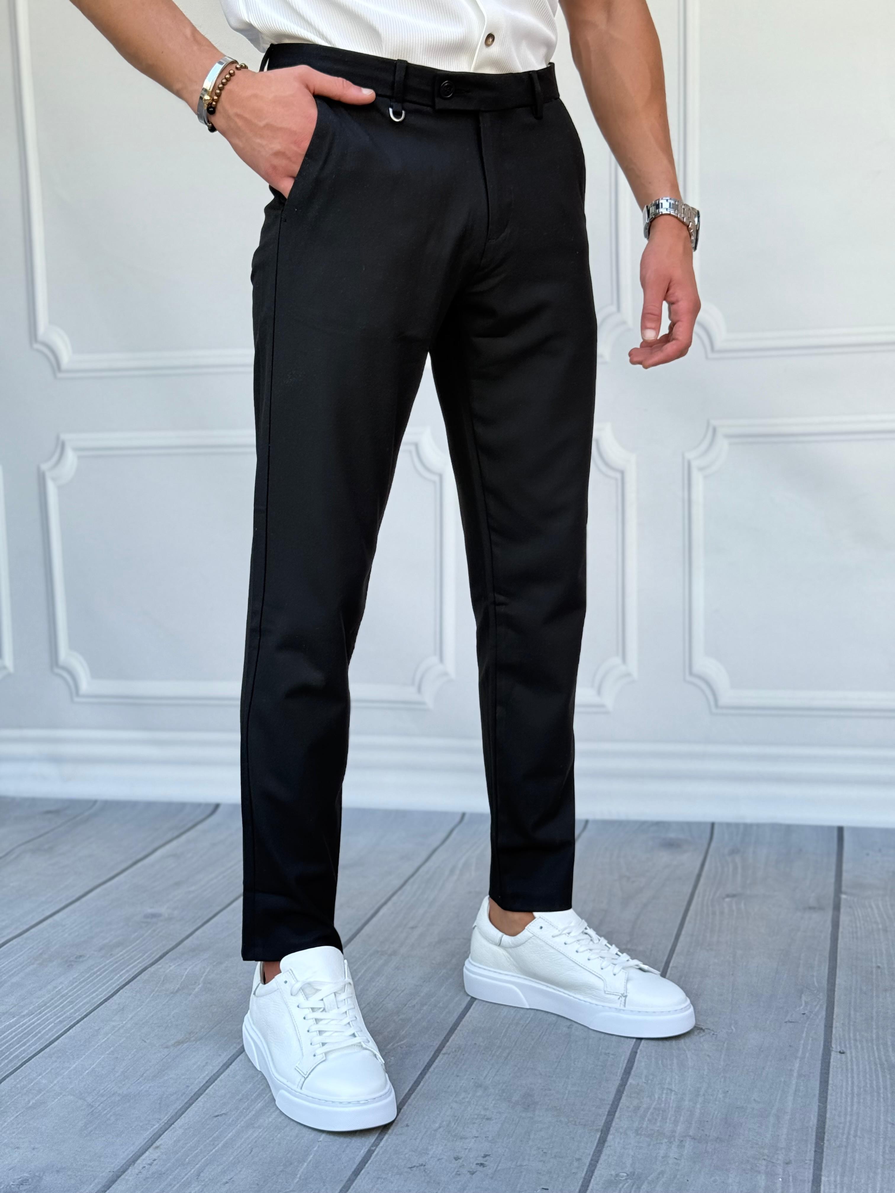 Full Likralı Pamuk Yapılı Kısa Dilli Slimfit Kumaş Pantolon  - Siyah