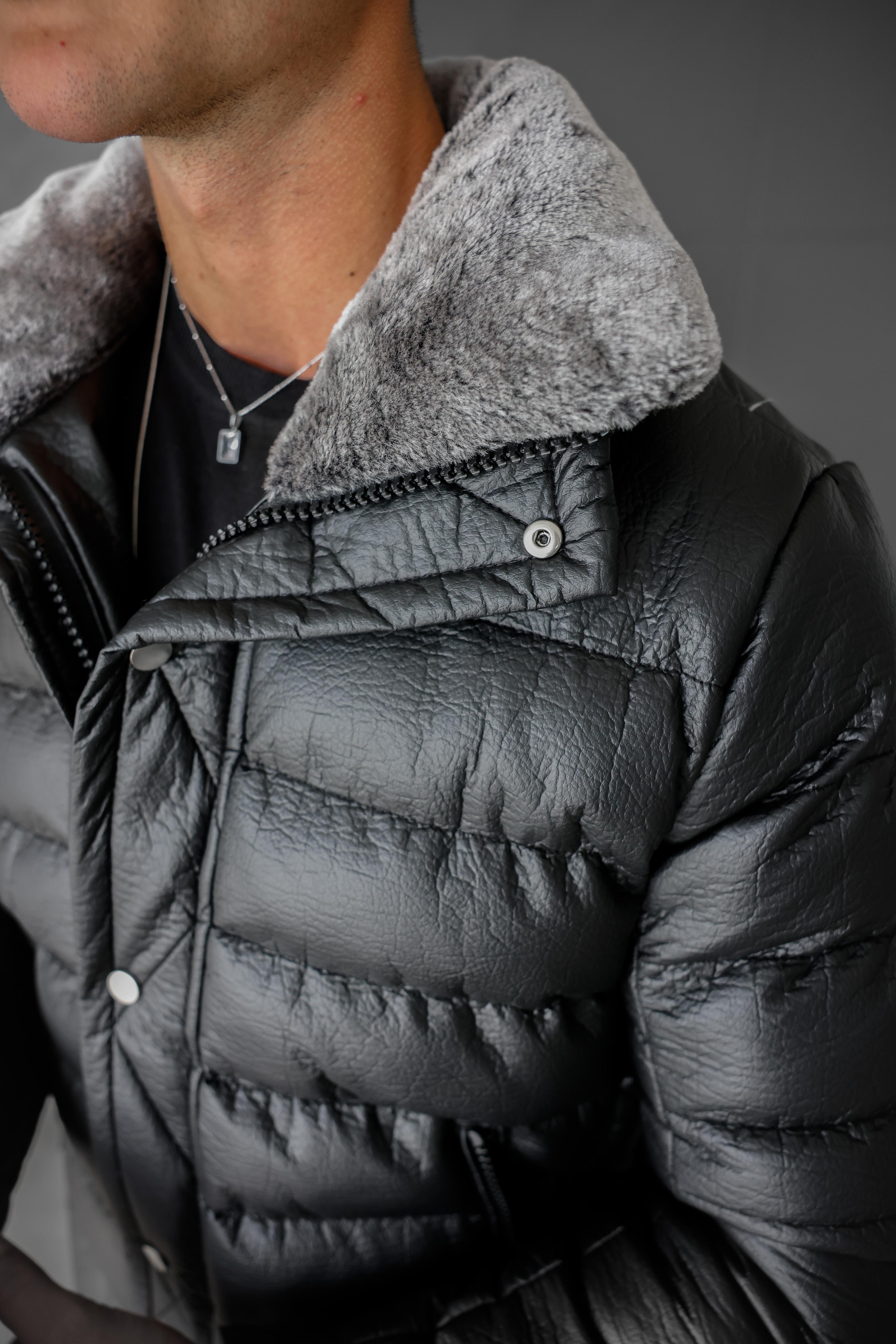 Mumlu Kumaş Yaka Kürklü Yüksek Kalite Deri Mont