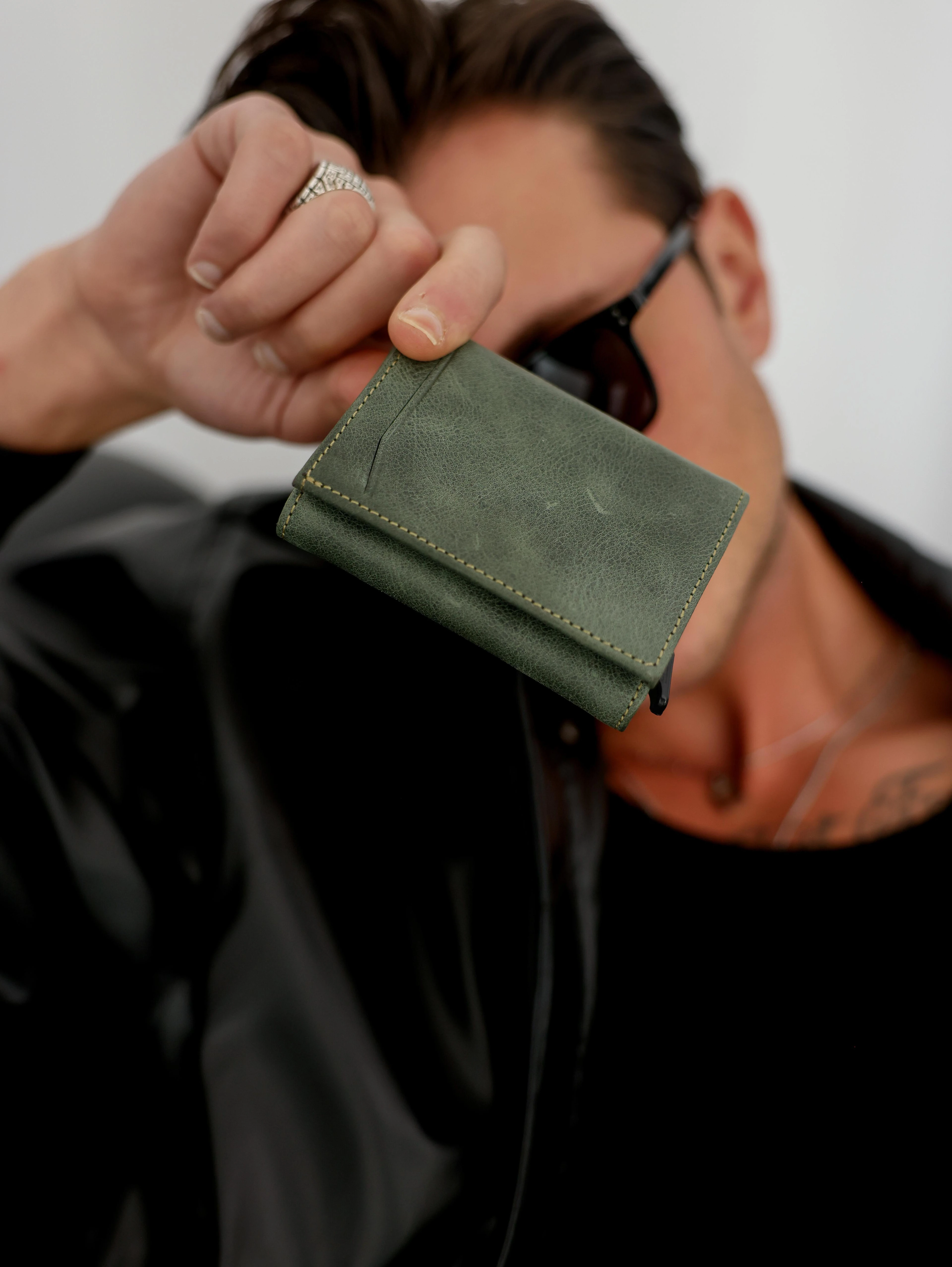 Vibe Mekanizmalı Hakiki Deri Cüzdan  - Yeşil