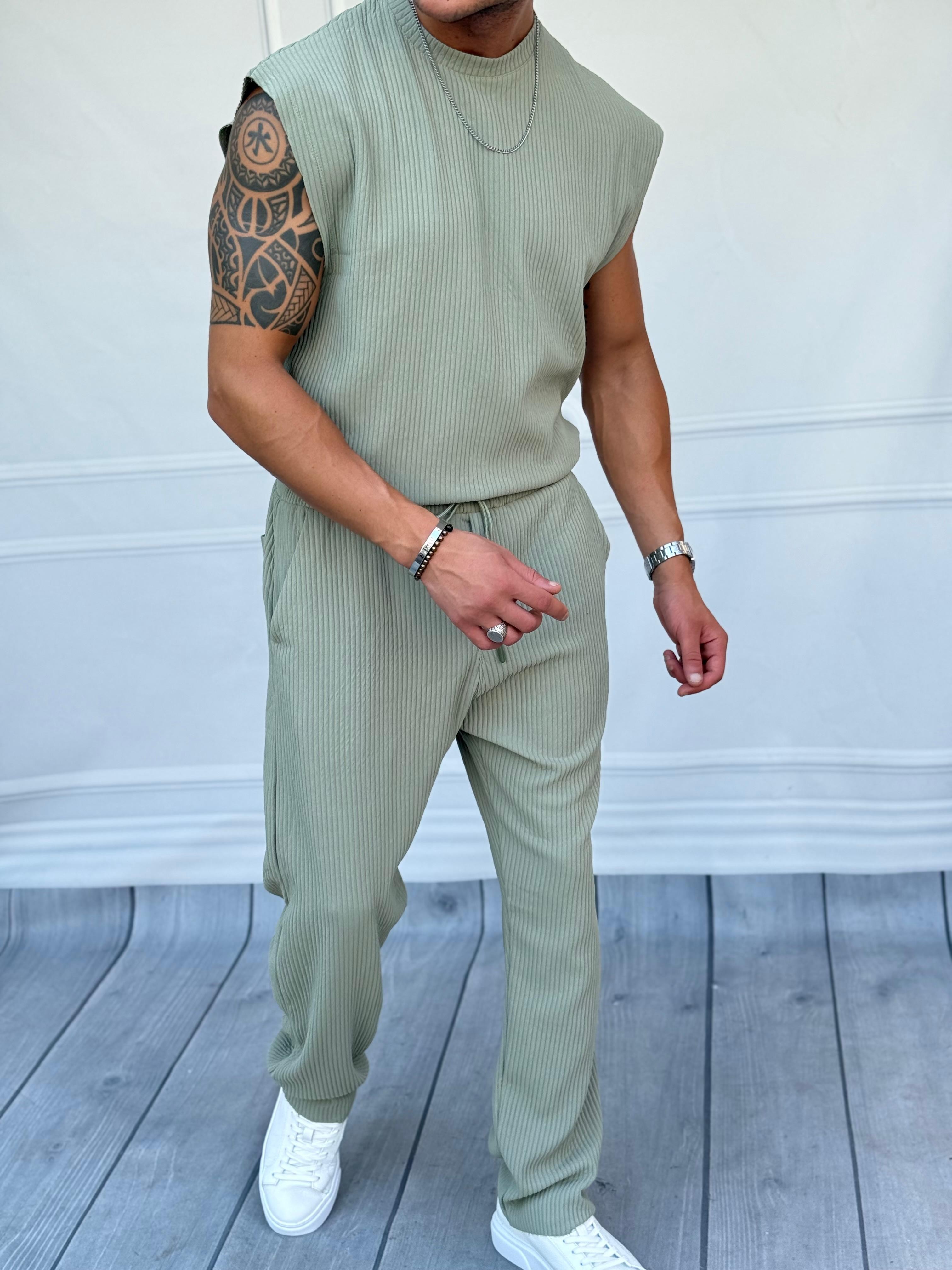 Oversize Kesim Fitilli Atlet Takım  - Yeşil