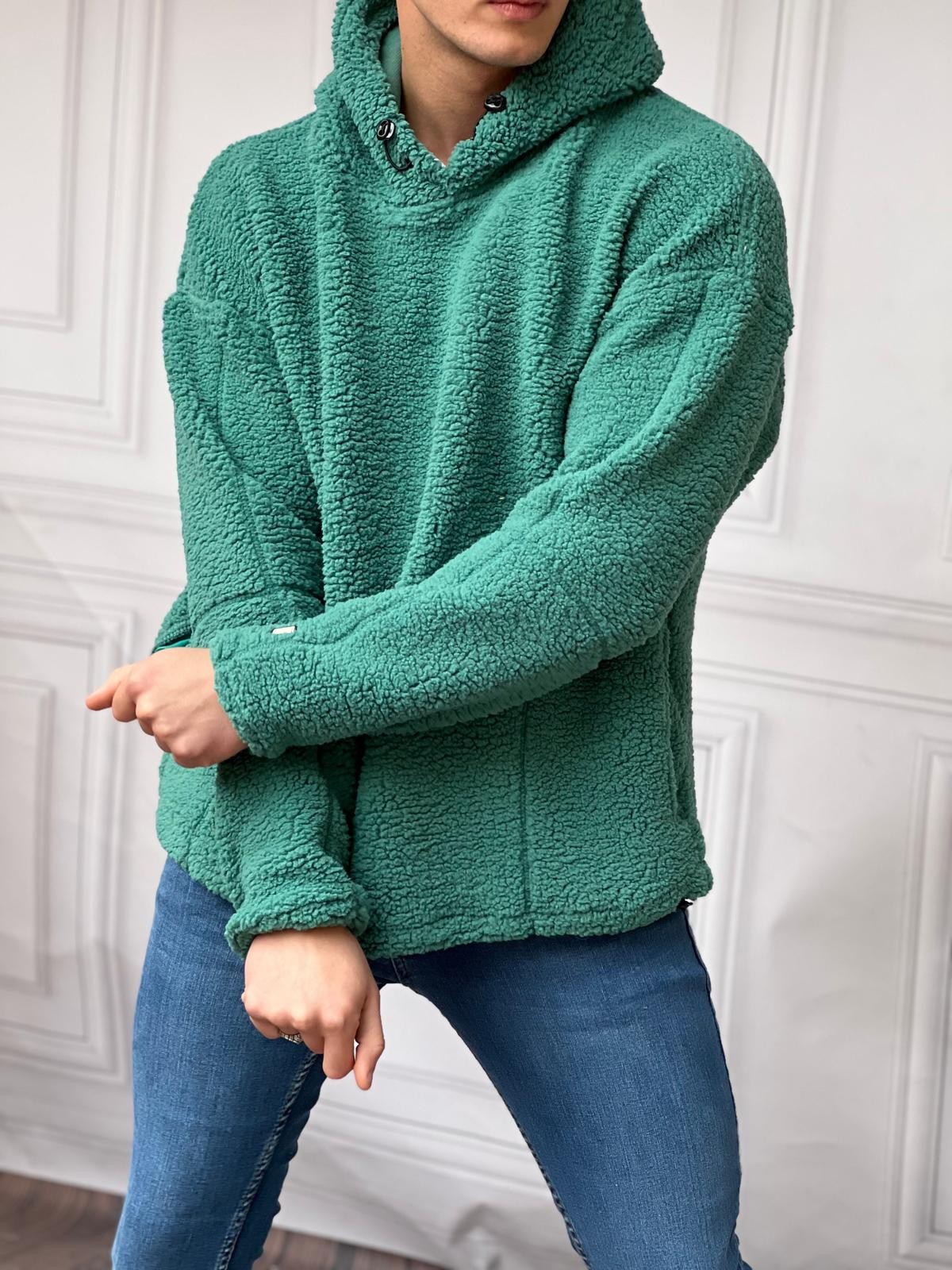 %100 Pelüş Oversize Sweatshırt  - Yeşil