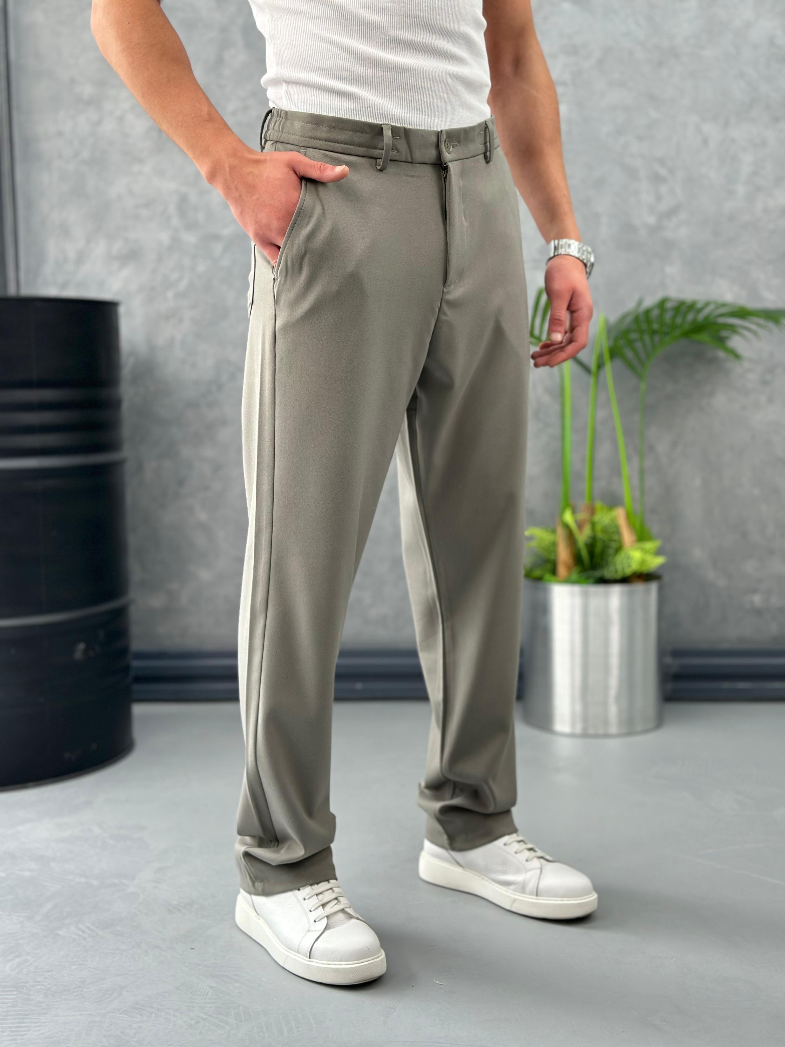 Bel Lastikli Özel Kumaş Baggy Pantolon  - Haki