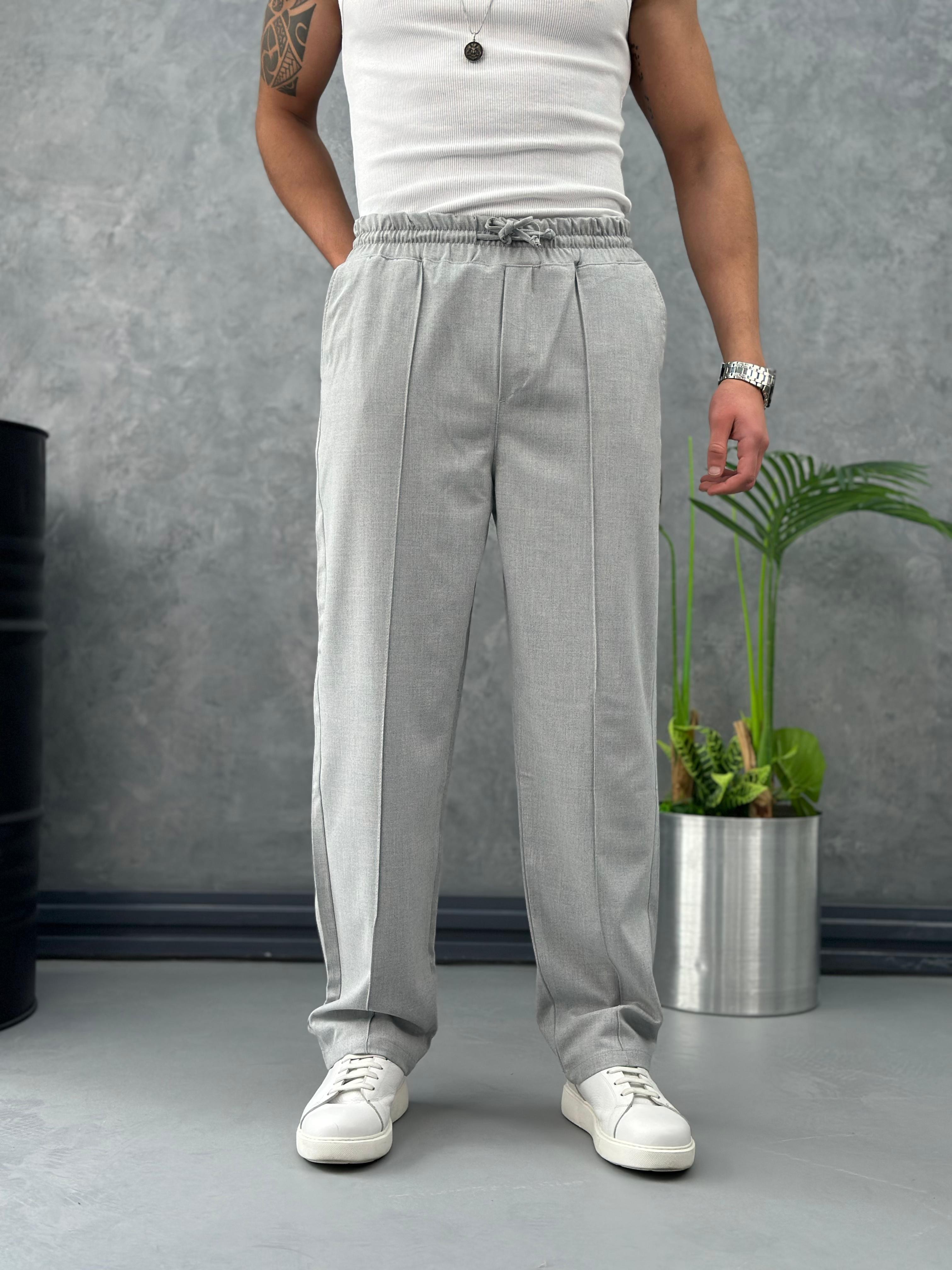 Yüksek Kalite Çımalı Kumaş Jogger Pantolon  - Açık Gri