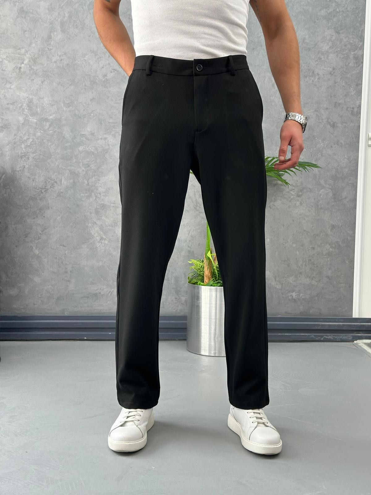 Bel Lastikli Özel Kumaş Baggy Pantolon  - Siyah
