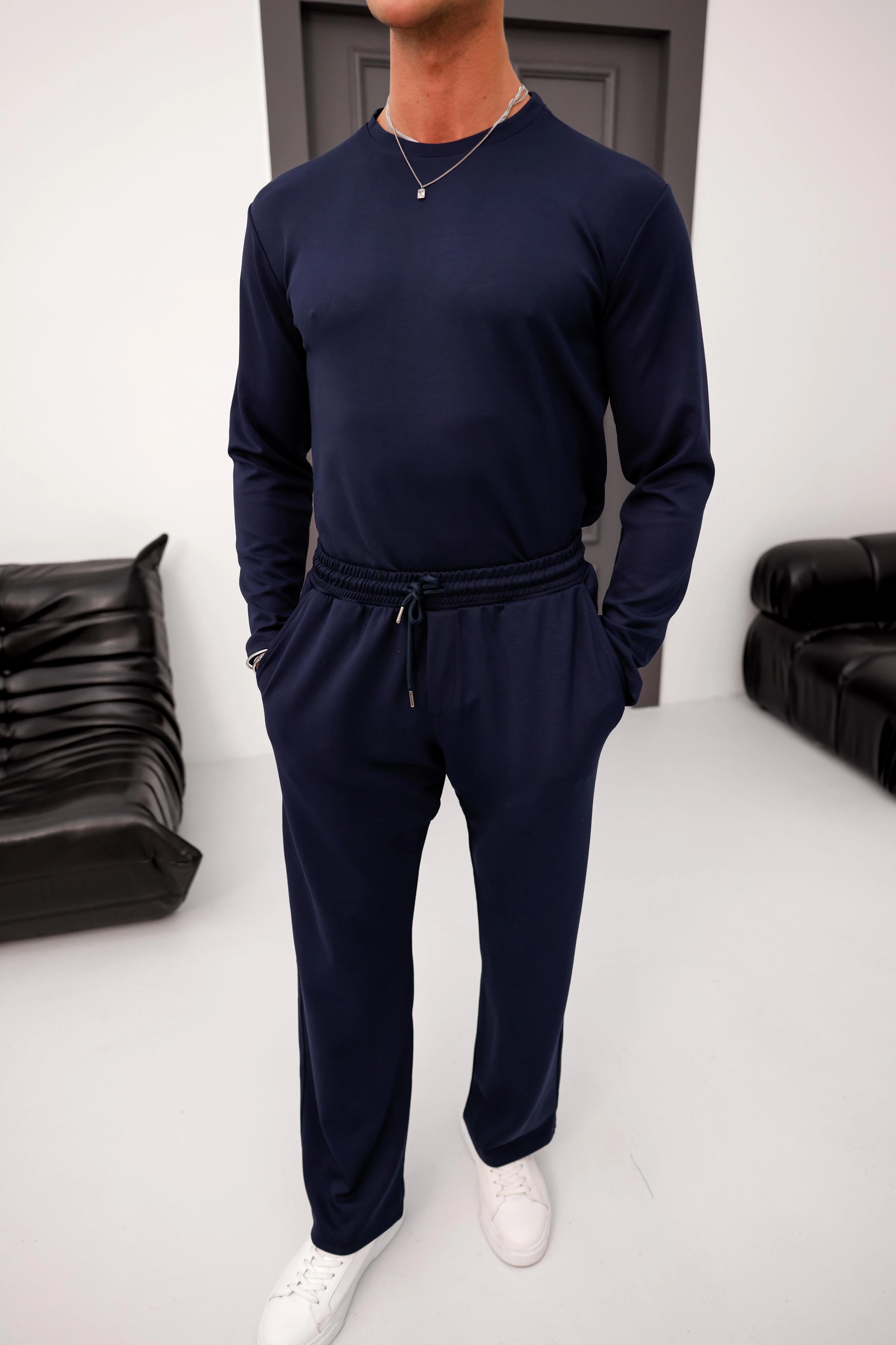 %100 Modal Kumaş Baggy Alt Üst Oversize Uzun Kollu Takım - Lacivert