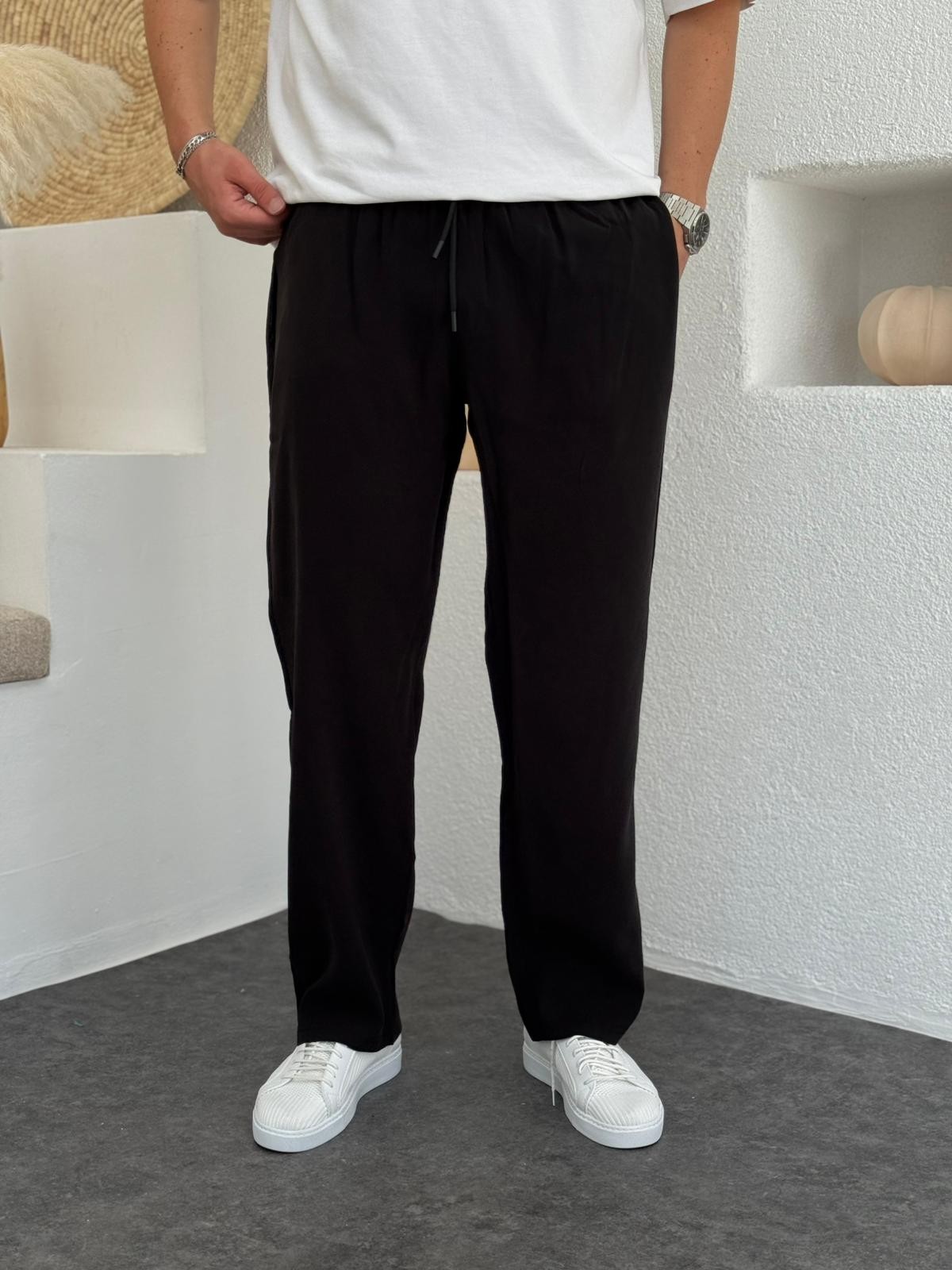 %100 Tensel Kumaş Bel Lastik Detaylı Baggy Kumaş Pantolon