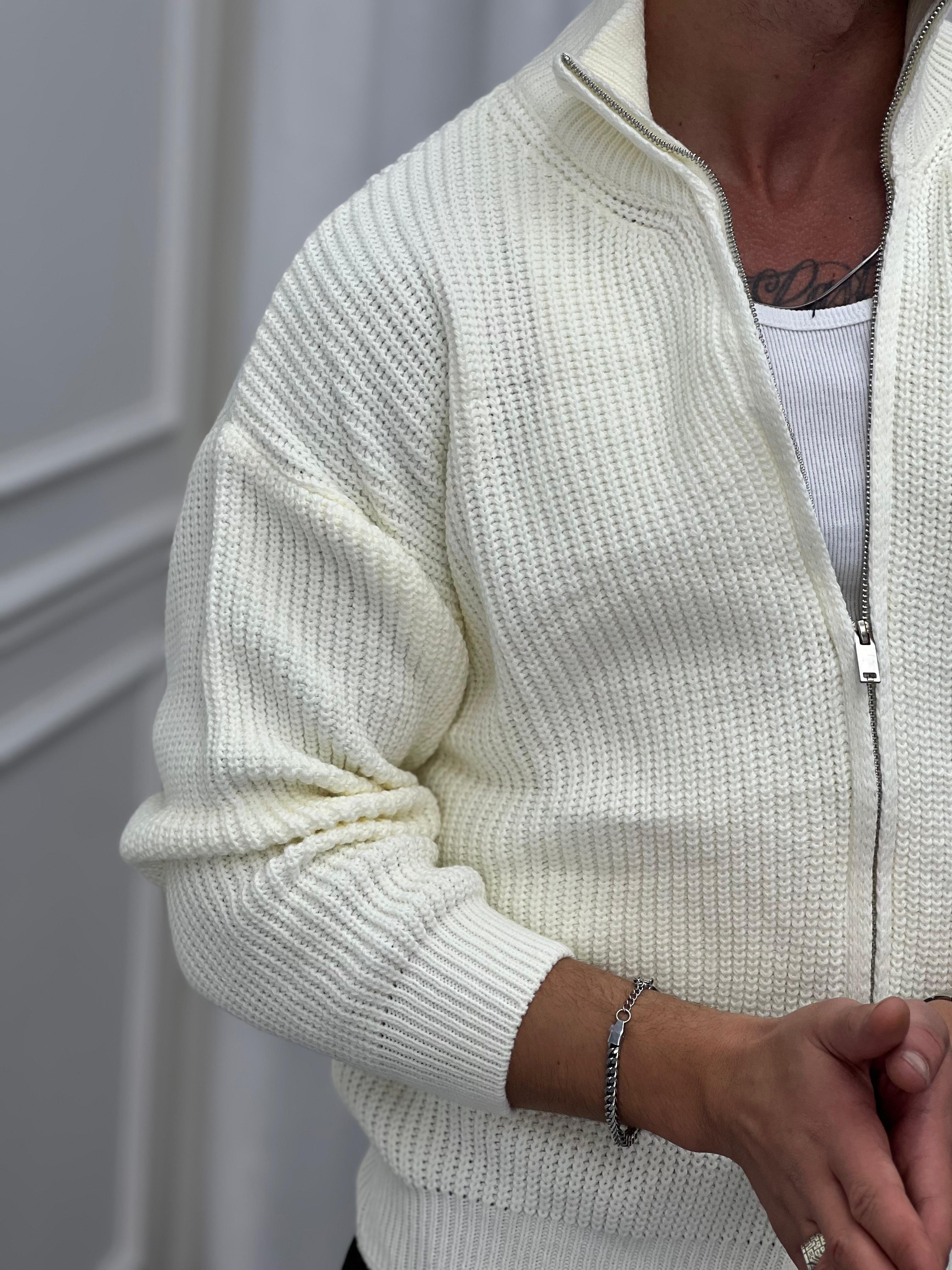 Örgü Desenli Yarım Oversize Fermurlı Hırka