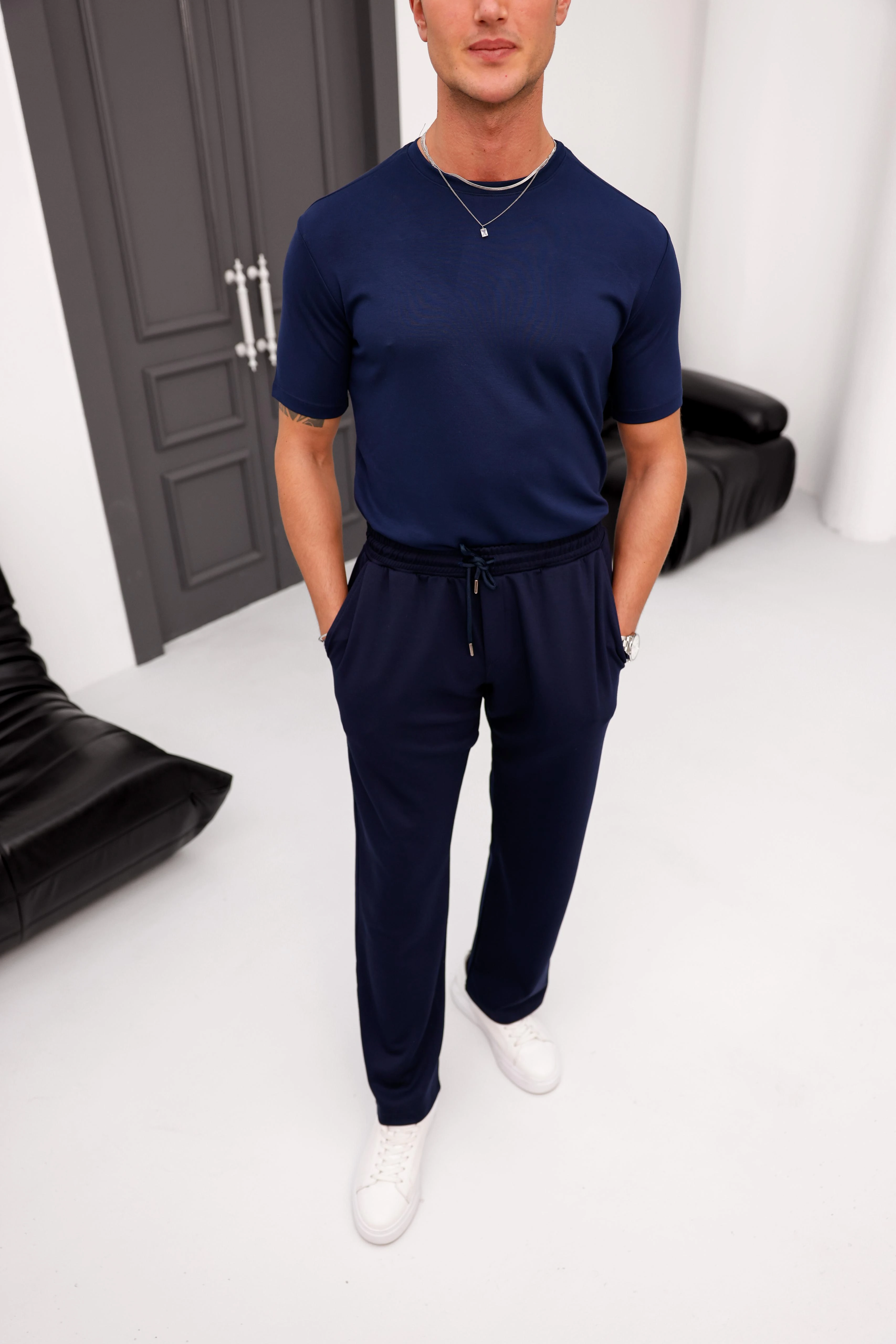 %100 Modal Kumaş Baggy Kalıp Kısa Kollu Alt Üst Takım  - Lacivert