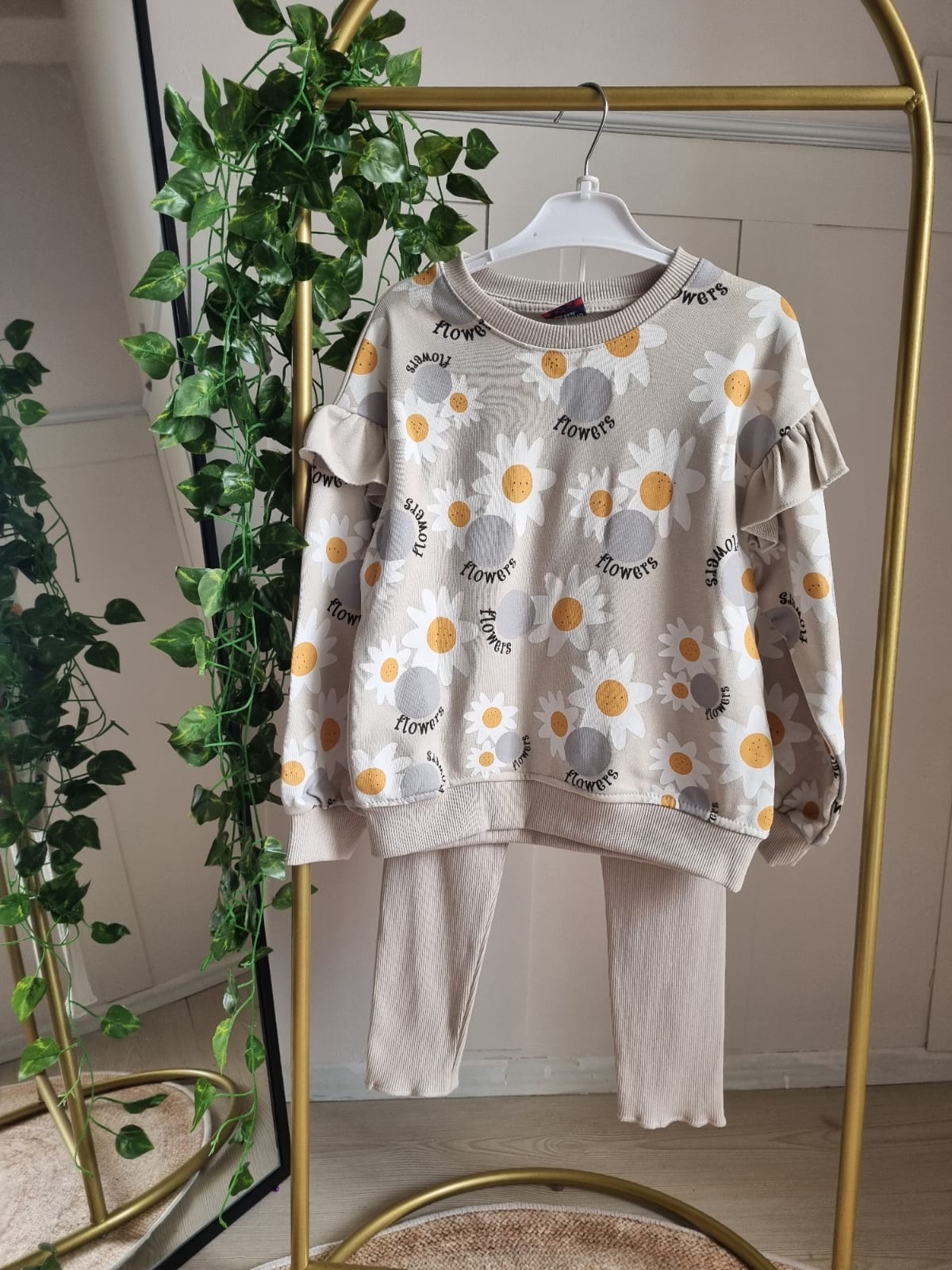 Papatya Baskılı Taytlı Takım 3 ip Şardonsuz