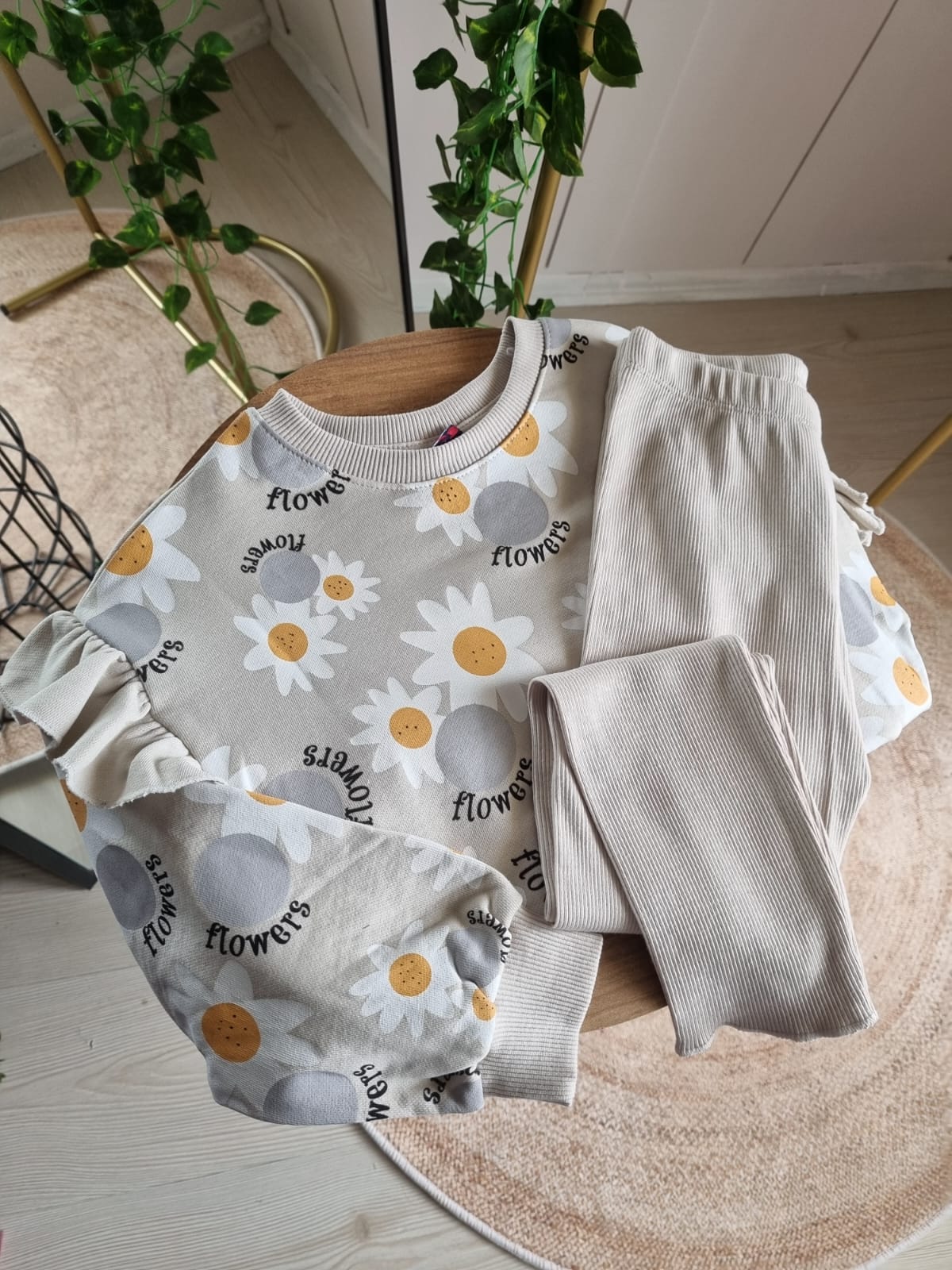 Papatya Baskılı Taytlı Takım 3 ip Şardonsuz