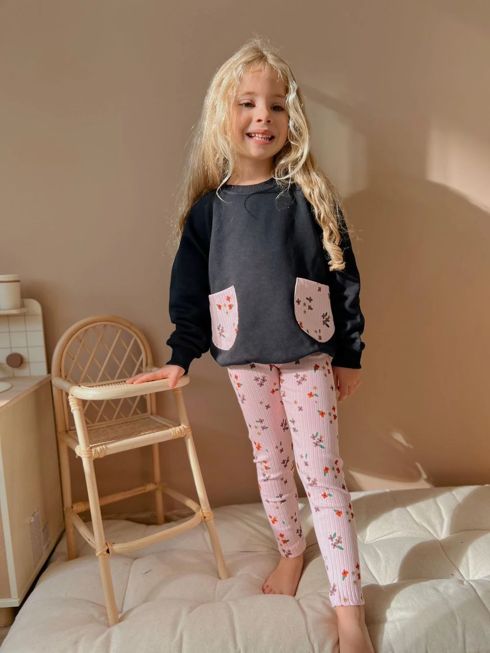 3 İp Çiçek Desen Taytlı Takım 