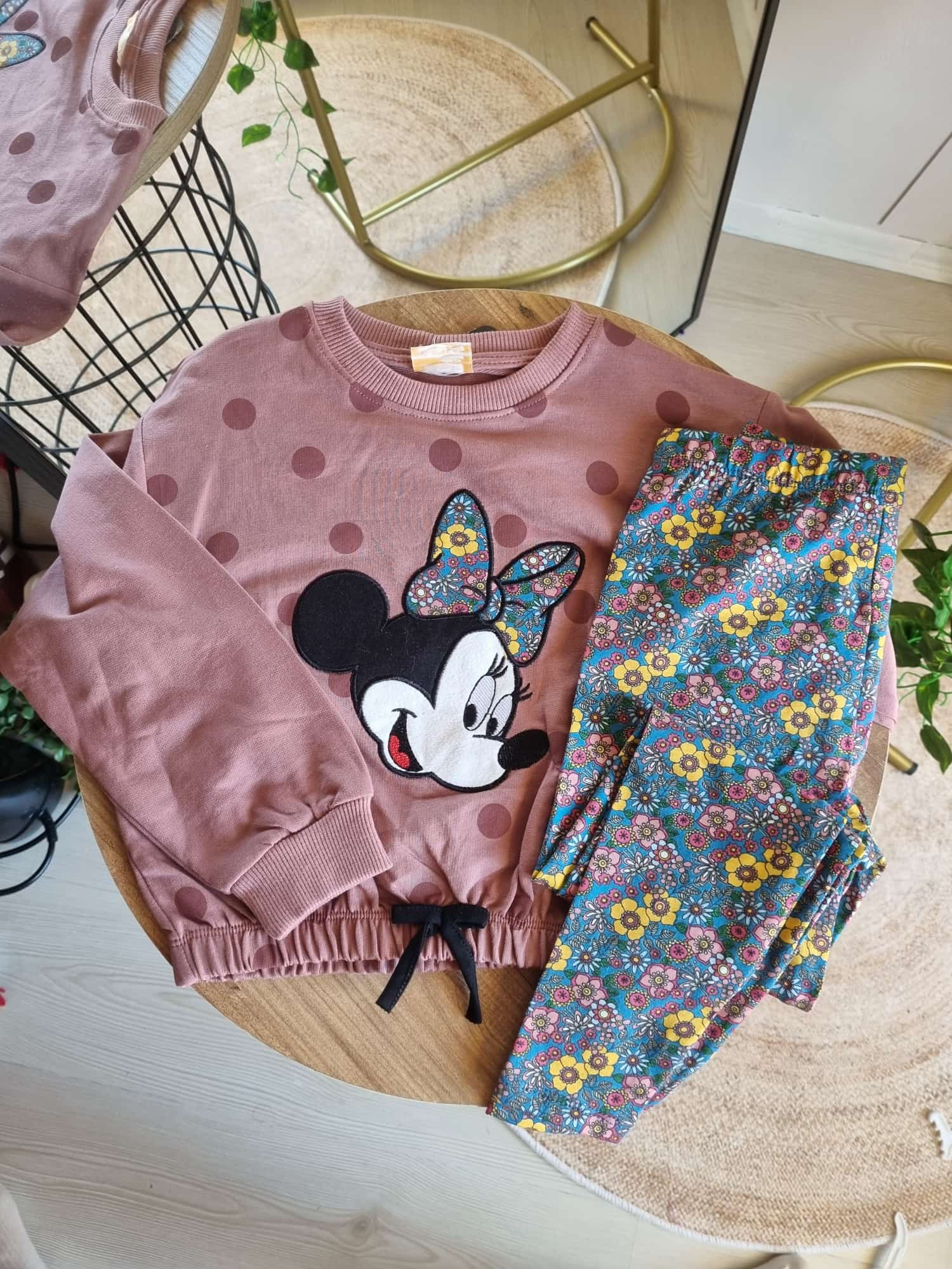 Mickey Crop Çiçekli Taytlı Takım