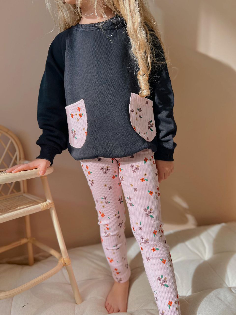 3 İp Çiçek Desen Taytlı Takım 