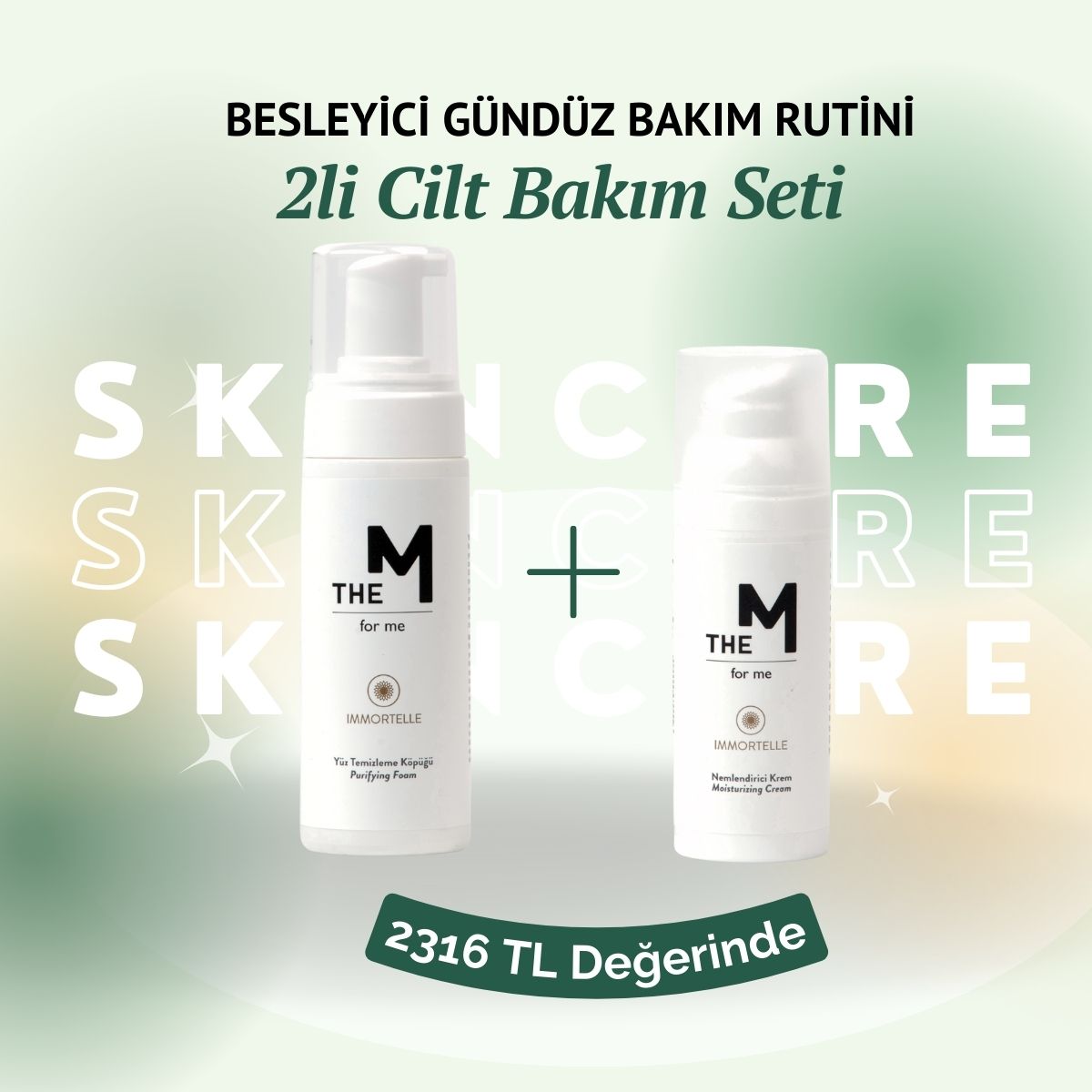 Nemlendirici Krem (50 ml) + Yüz Temizleme Köpüğü (150 ml) | 2'li Gündüz Bakım Seti 