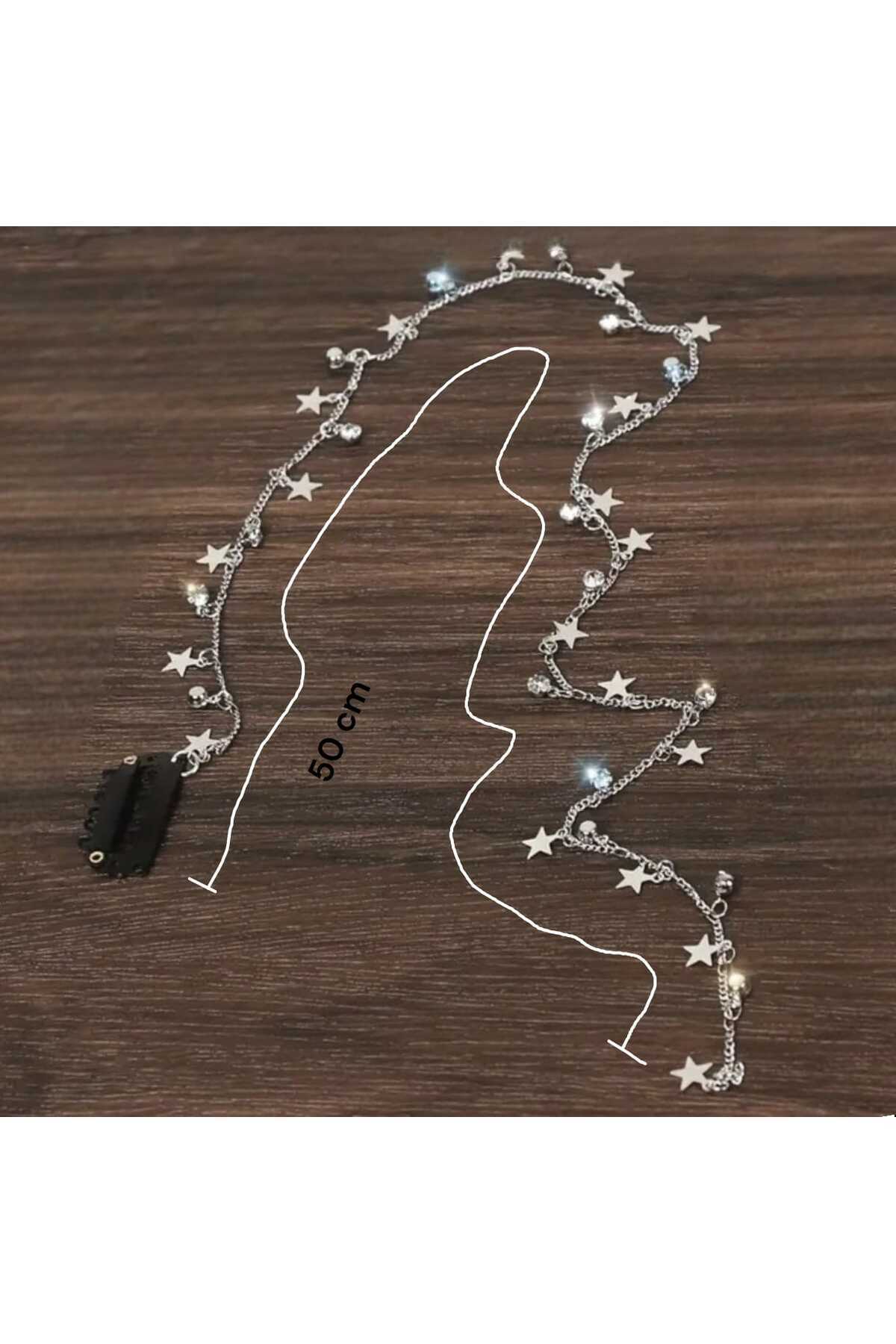 BOHEMA YILDIZLI TAŞLI TASARIM SAÇ ÖRGÜ ZİNCİRİ-TOKASI (BC-1178 )