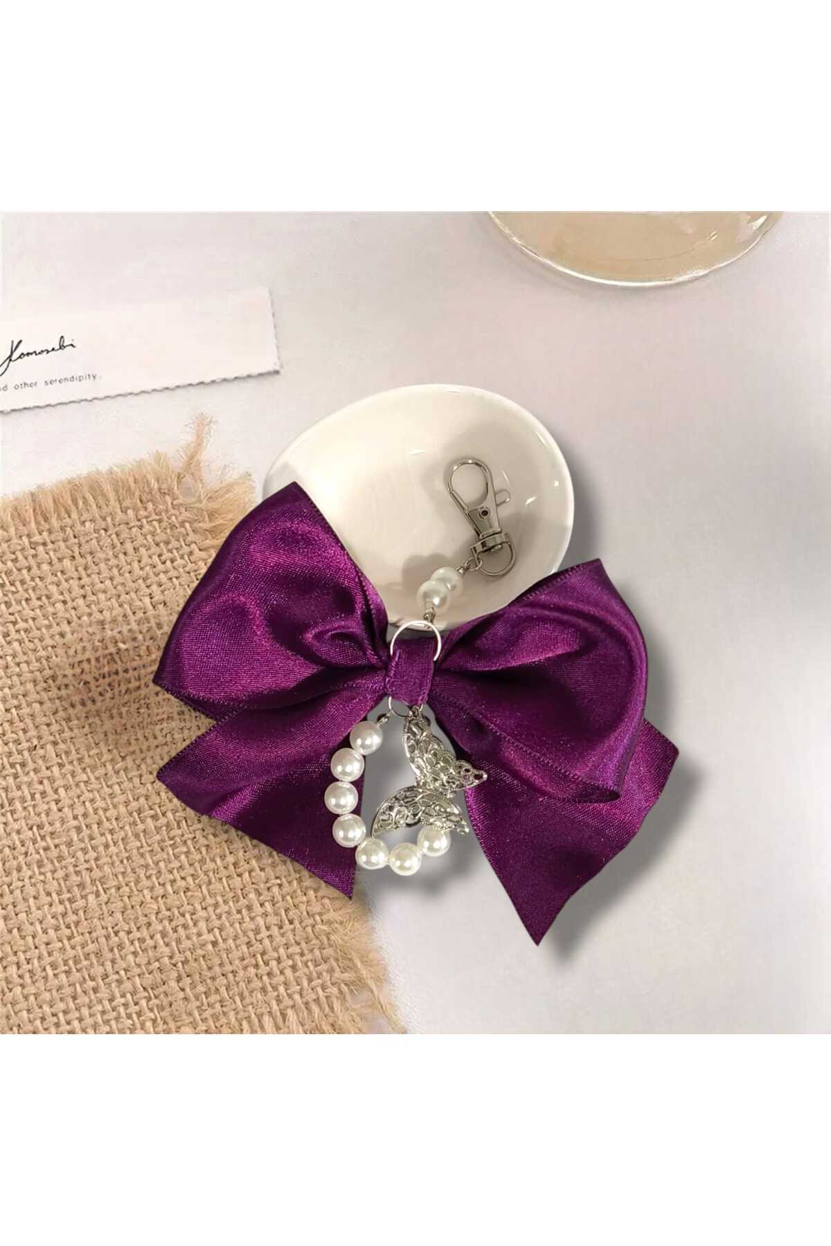 KURDELELİ BONCUKLU KELEBEK DETAYLI ÇANTA CHARMI (BC-1173)