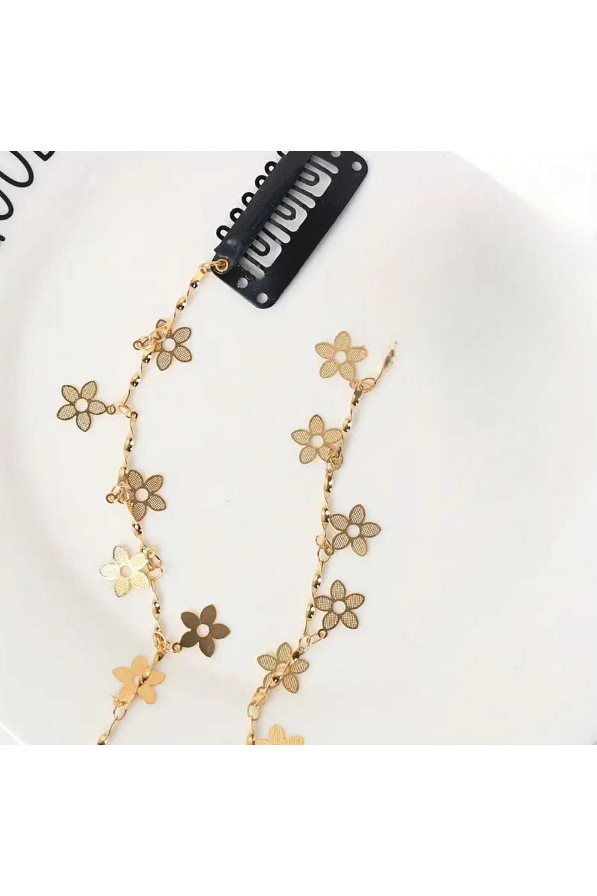 Bohem Çiçek Tasarım Saç Örgü Zinciri Çıtçıt Tokalı Hair Charm (bc-1177 )
